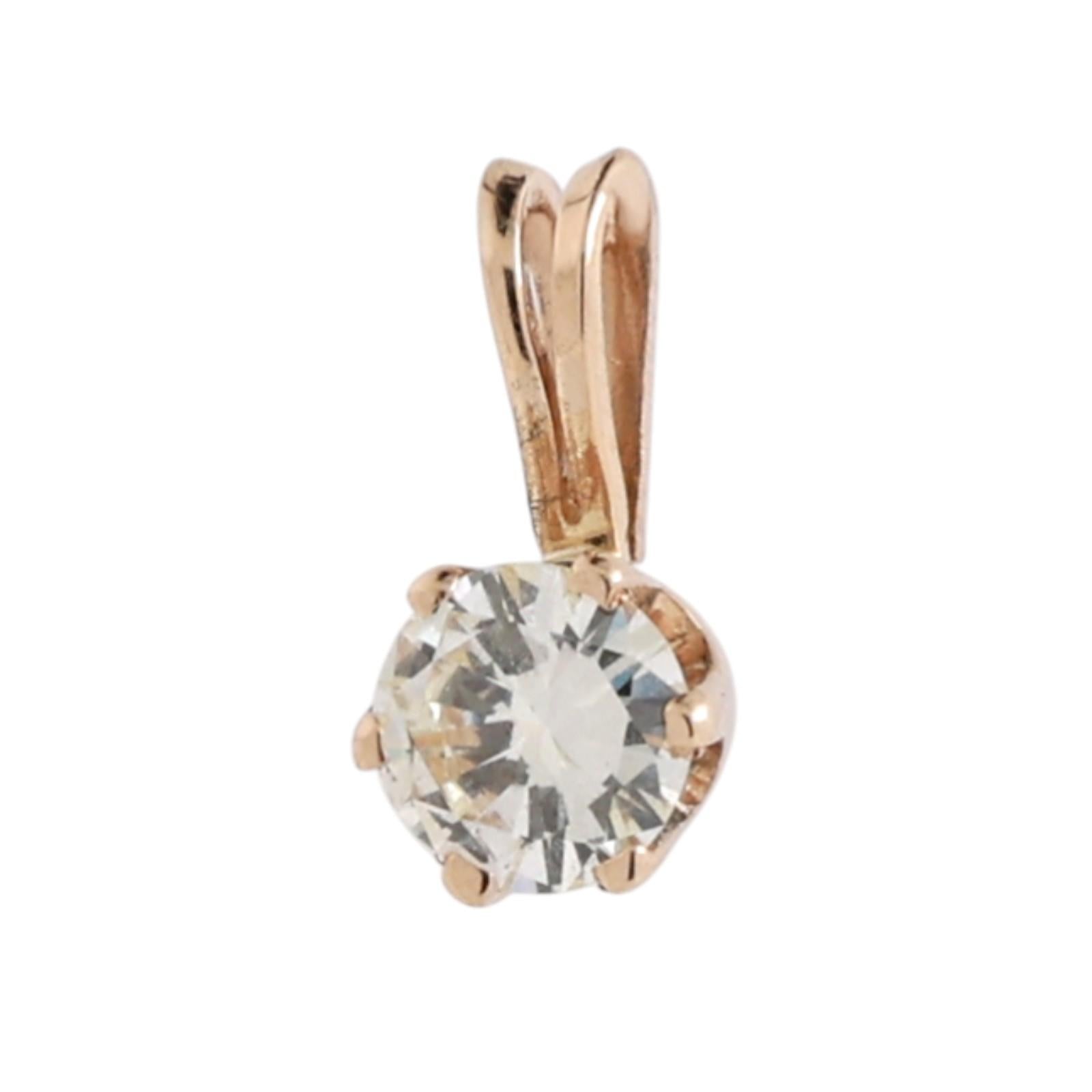 0.42CT Round Diamond Solitaire Pendant 14K Yellow Gold 6 Prong No Chain