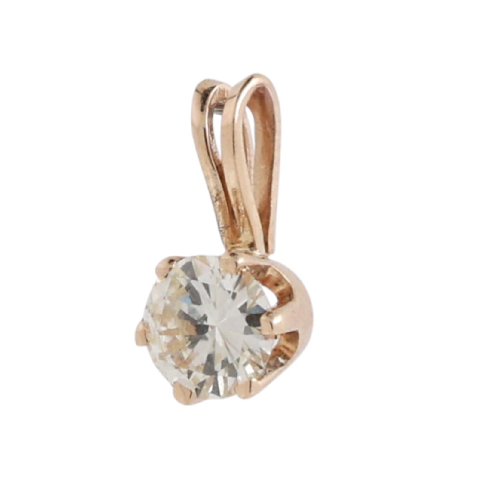 0.42CT Round Diamond Solitaire Pendant 14K Yellow Gold 6 Prong No Chain