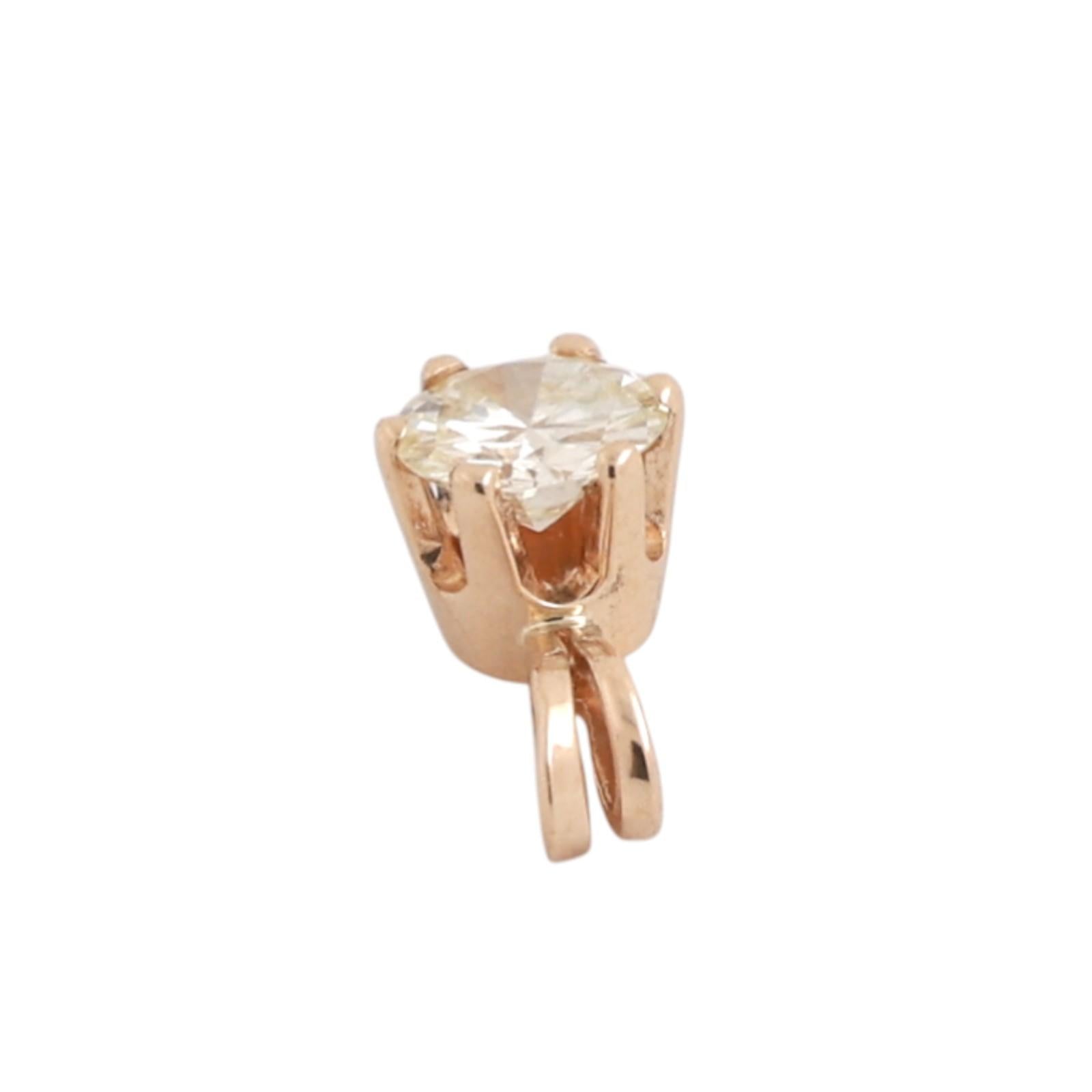 0.42CT Round Diamond Solitaire Pendant 14K Yellow Gold 6 Prong No Chain