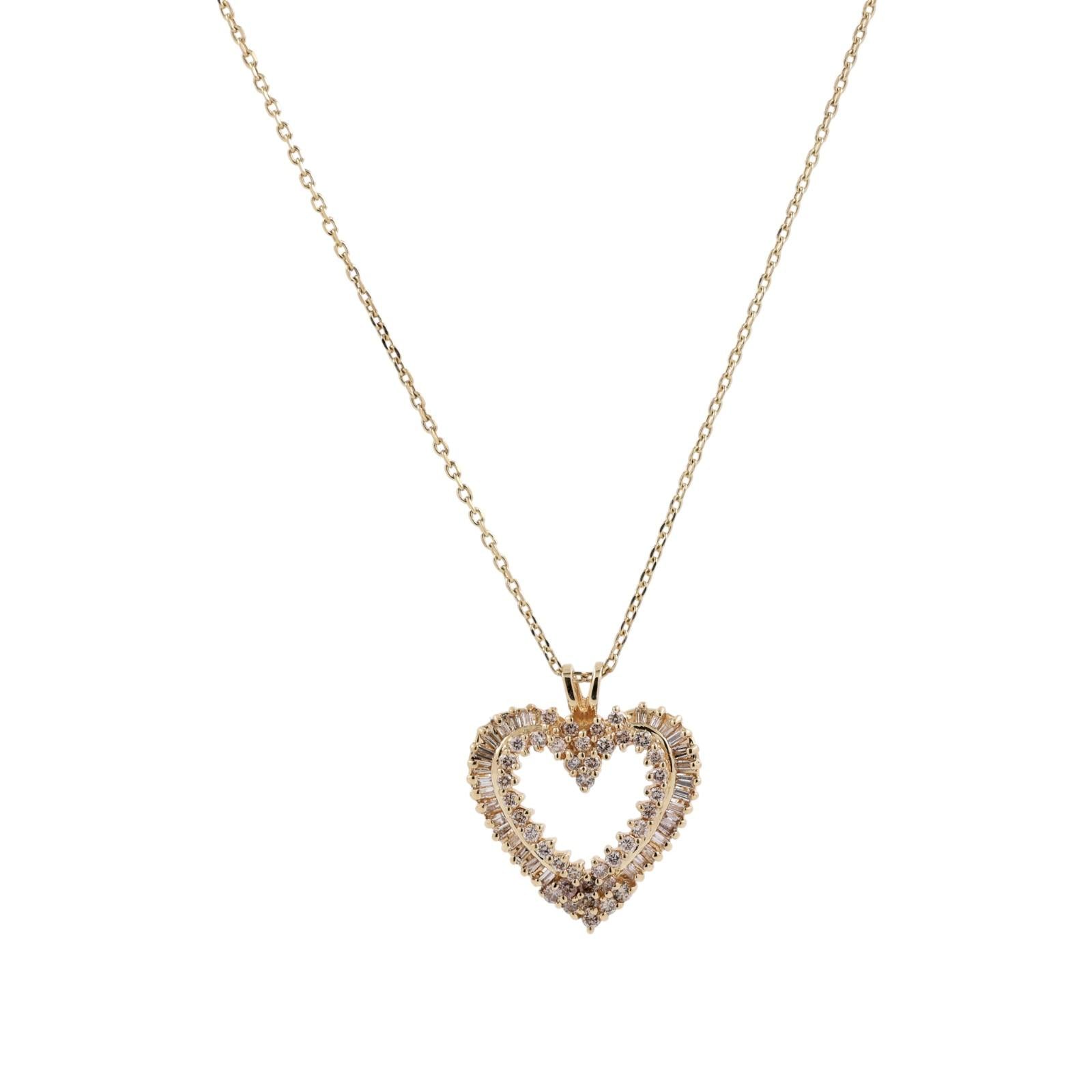 1.50 TW Diamond Open Heart Pendant Cable Chain Necklace 14K Yellow Gold 16.25"