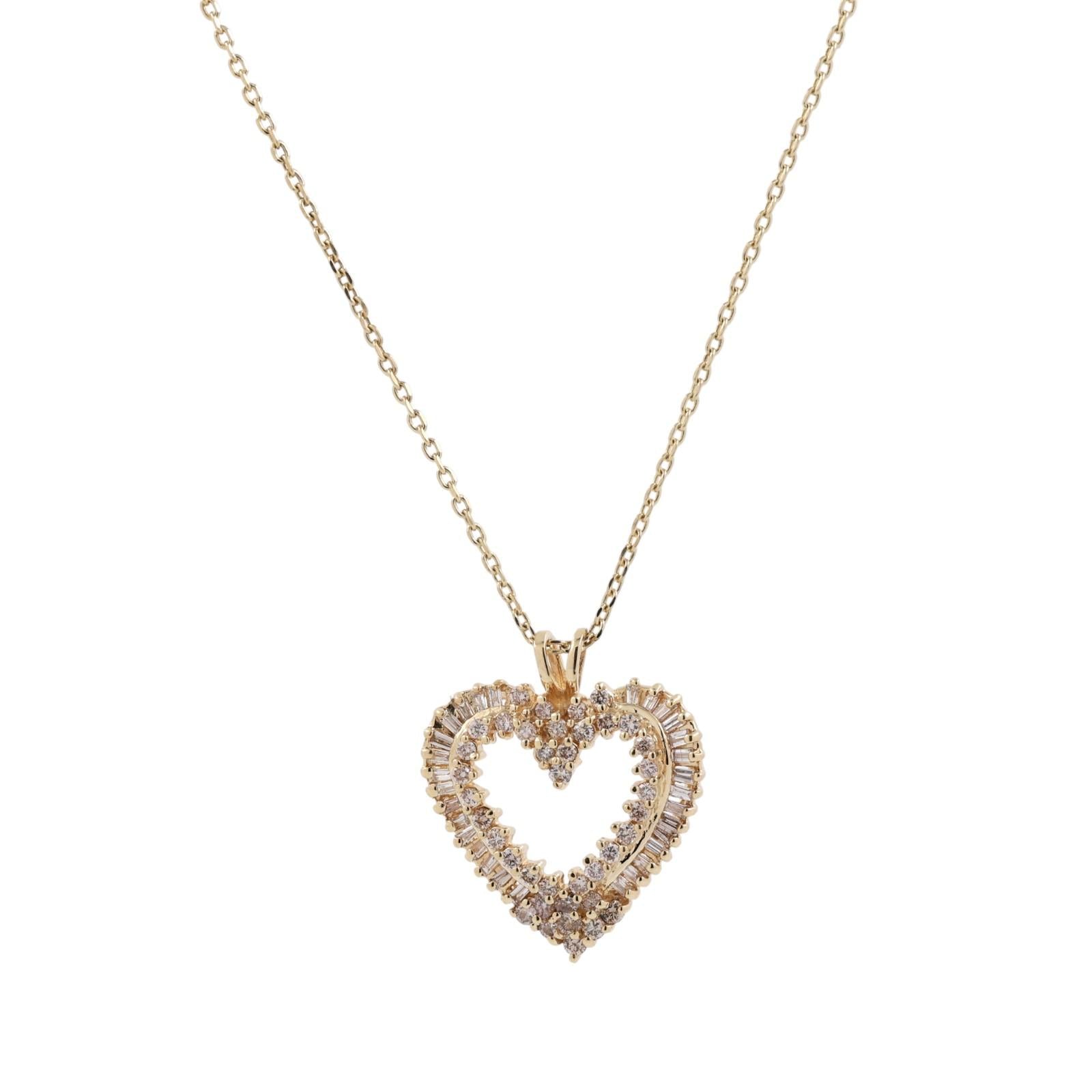 1.50 TW Diamond Open Heart Pendant Cable Chain Necklace 14K Yellow Gold 16.25"