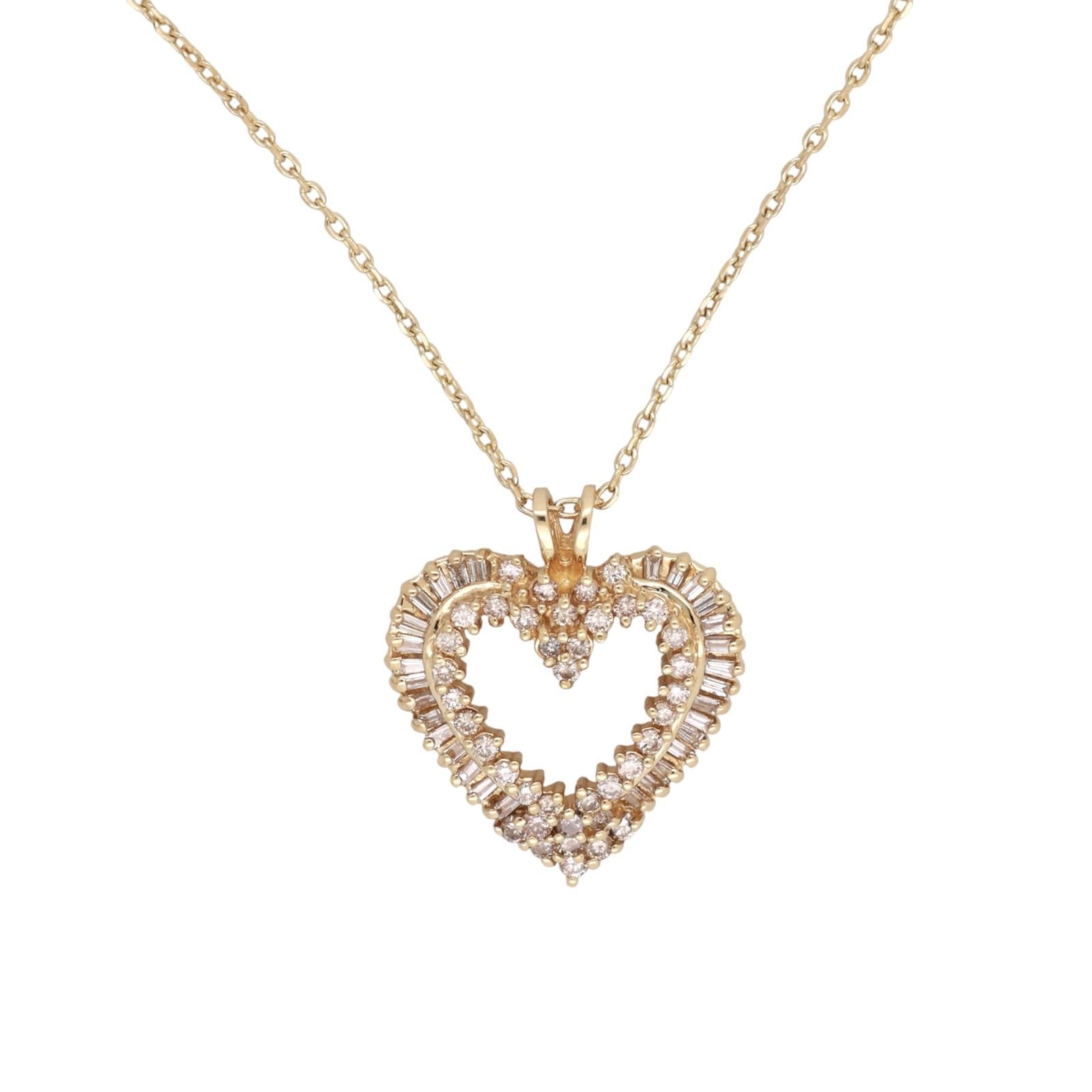 1.50 TW Diamond Open Heart Pendant Cable Chain Necklace 14K Yellow Gold 16.25"