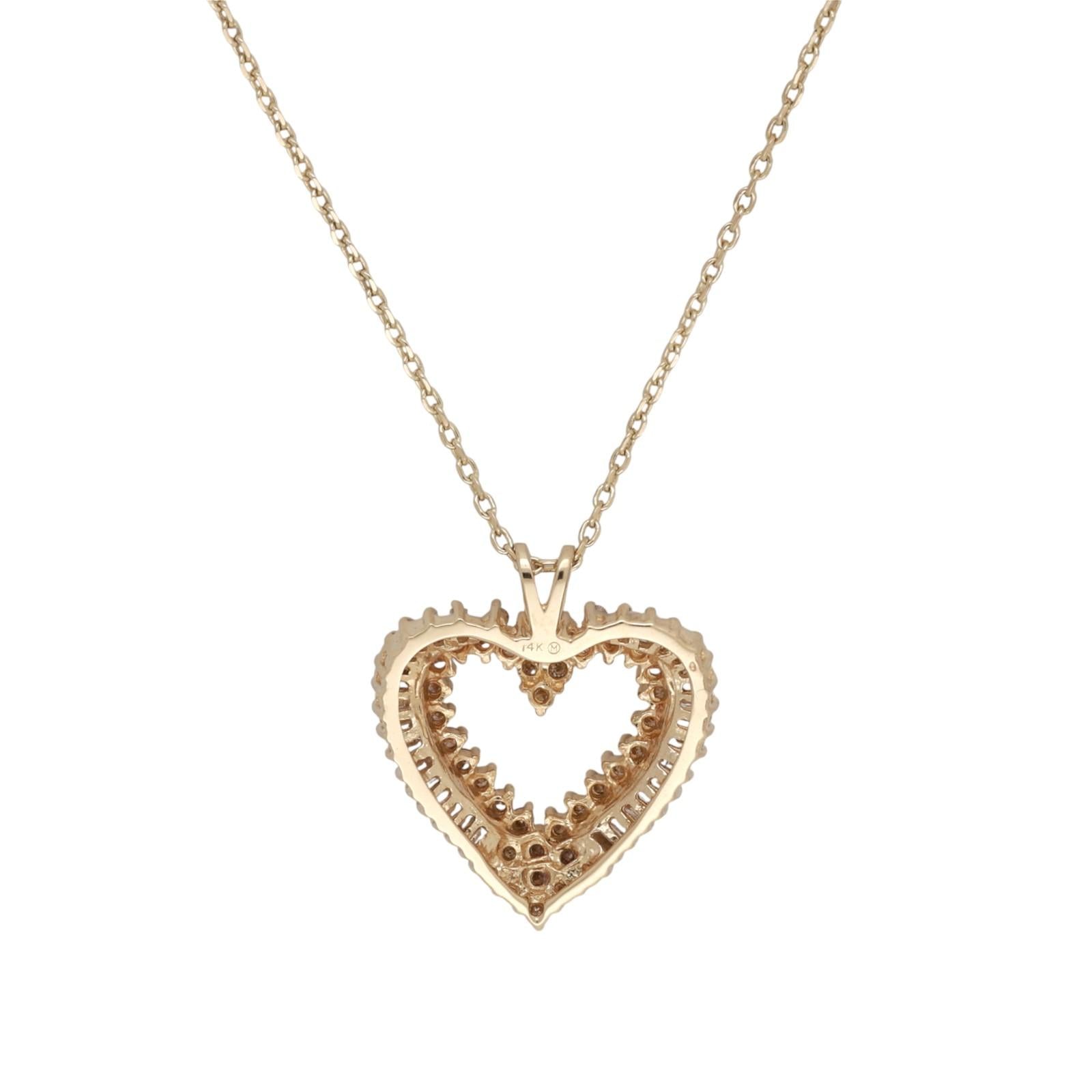 1.50 TW Diamond Open Heart Pendant Cable Chain Necklace 14K Yellow Gold 16.25"