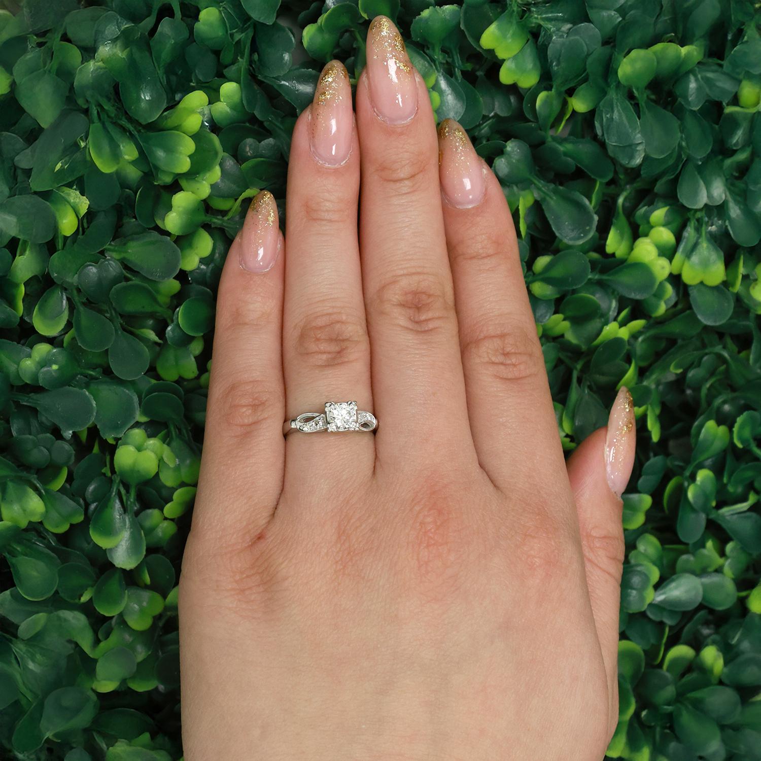 Vintage Solitaire Diamond Engagement Ring 14K White Gold 0.58 TW Size 5.5 Estate