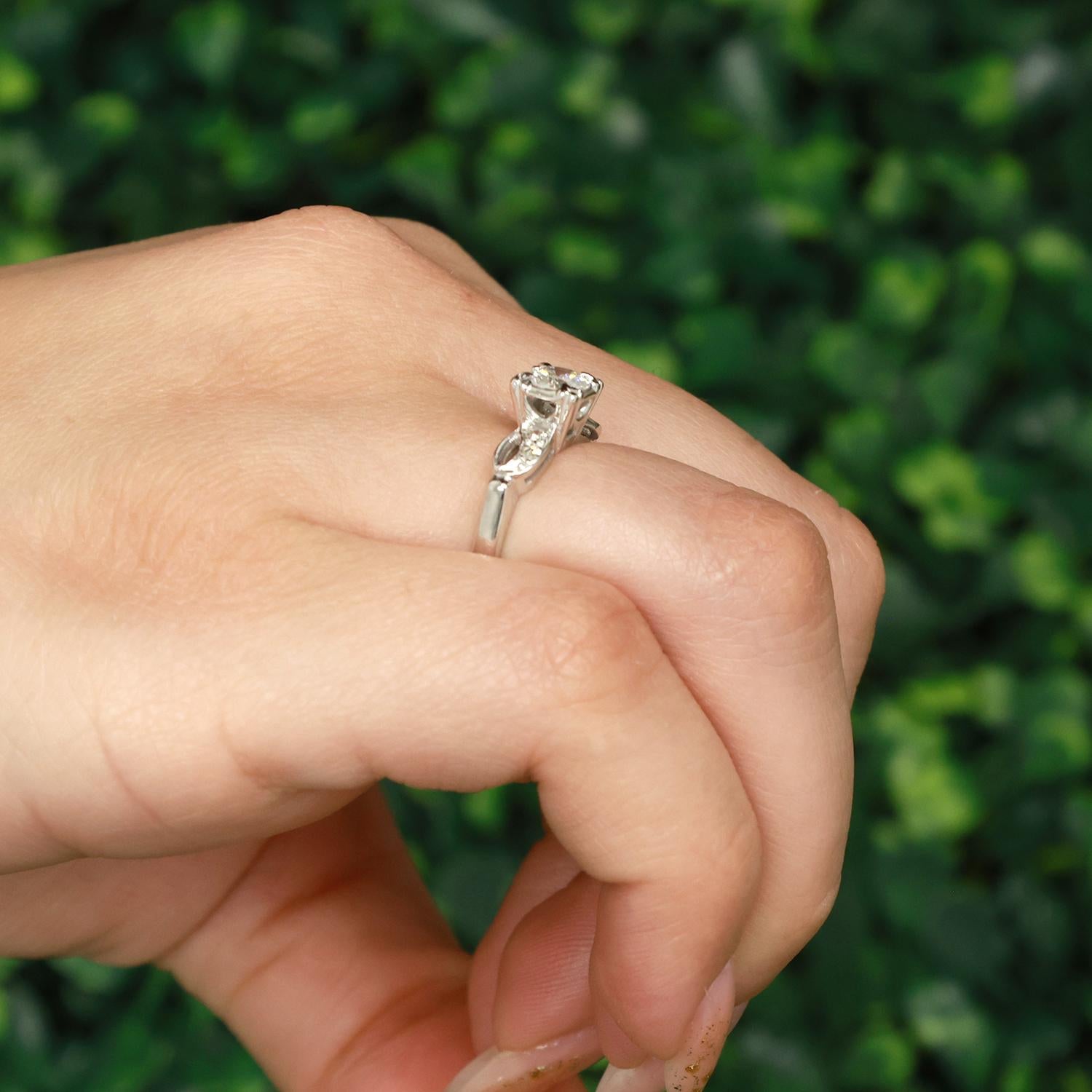Vintage Solitaire Diamond Engagement Ring 14K White Gold 0.58 TW Size 5.5 Estate