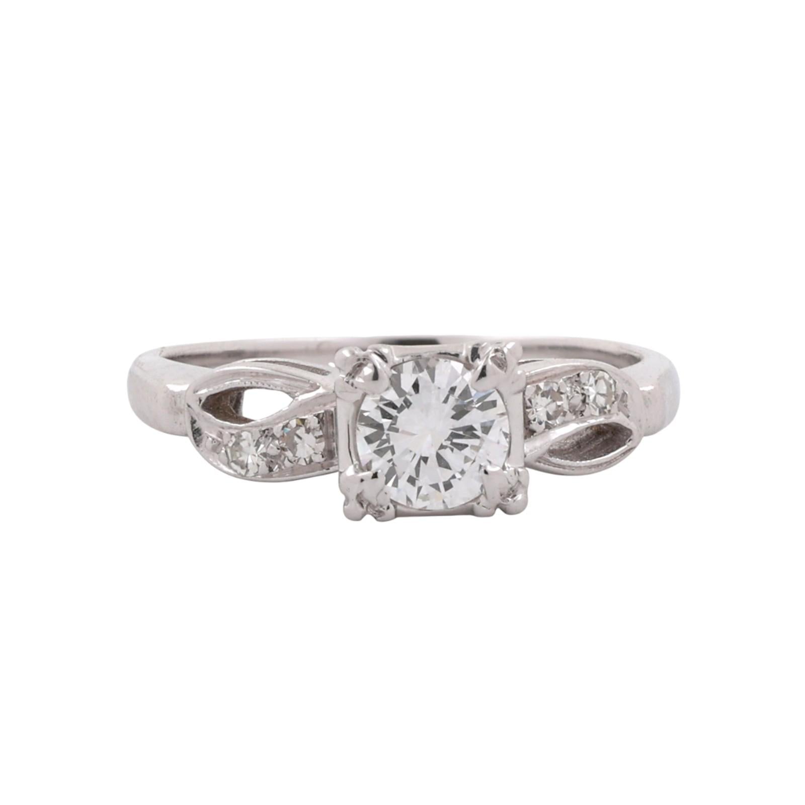Vintage Solitaire Diamond Engagement Ring 14K White Gold 0.58 TW Size 5.5 Estate