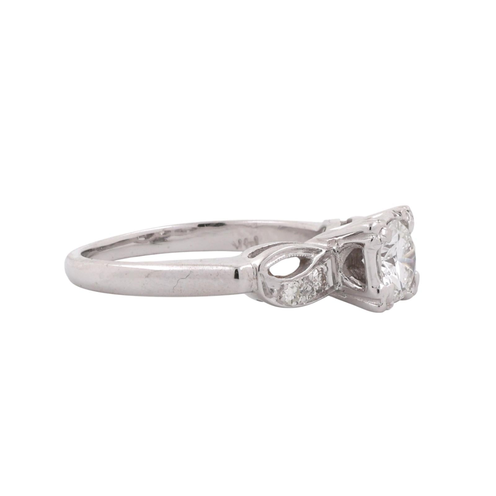 Vintage Solitaire Diamond Engagement Ring 14K White Gold 0.58 TW Size 5.5 Estate