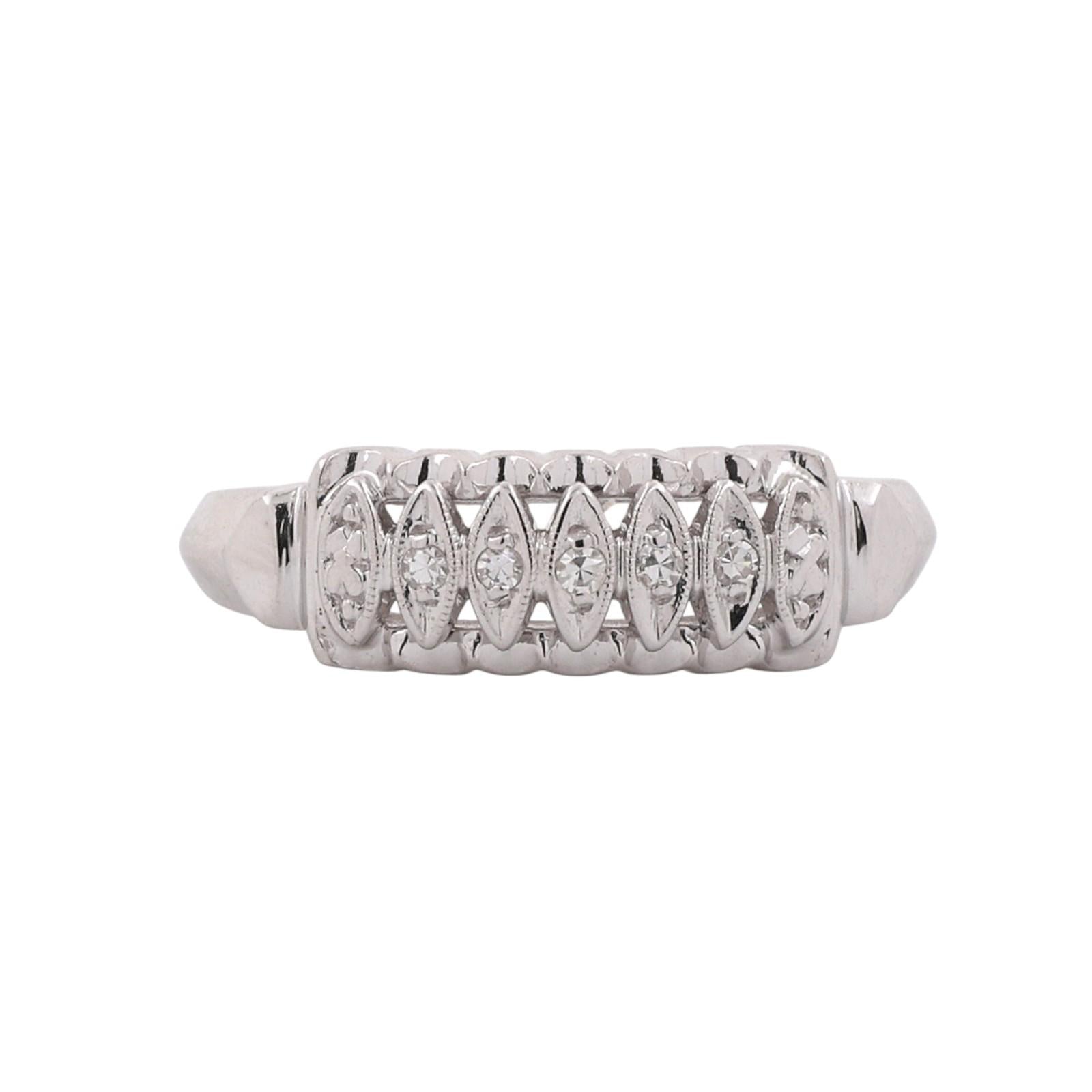 5-Stone Diamond Filigree Band Ring White Gold 0.05 TW Size 5.75 Ladies Estate