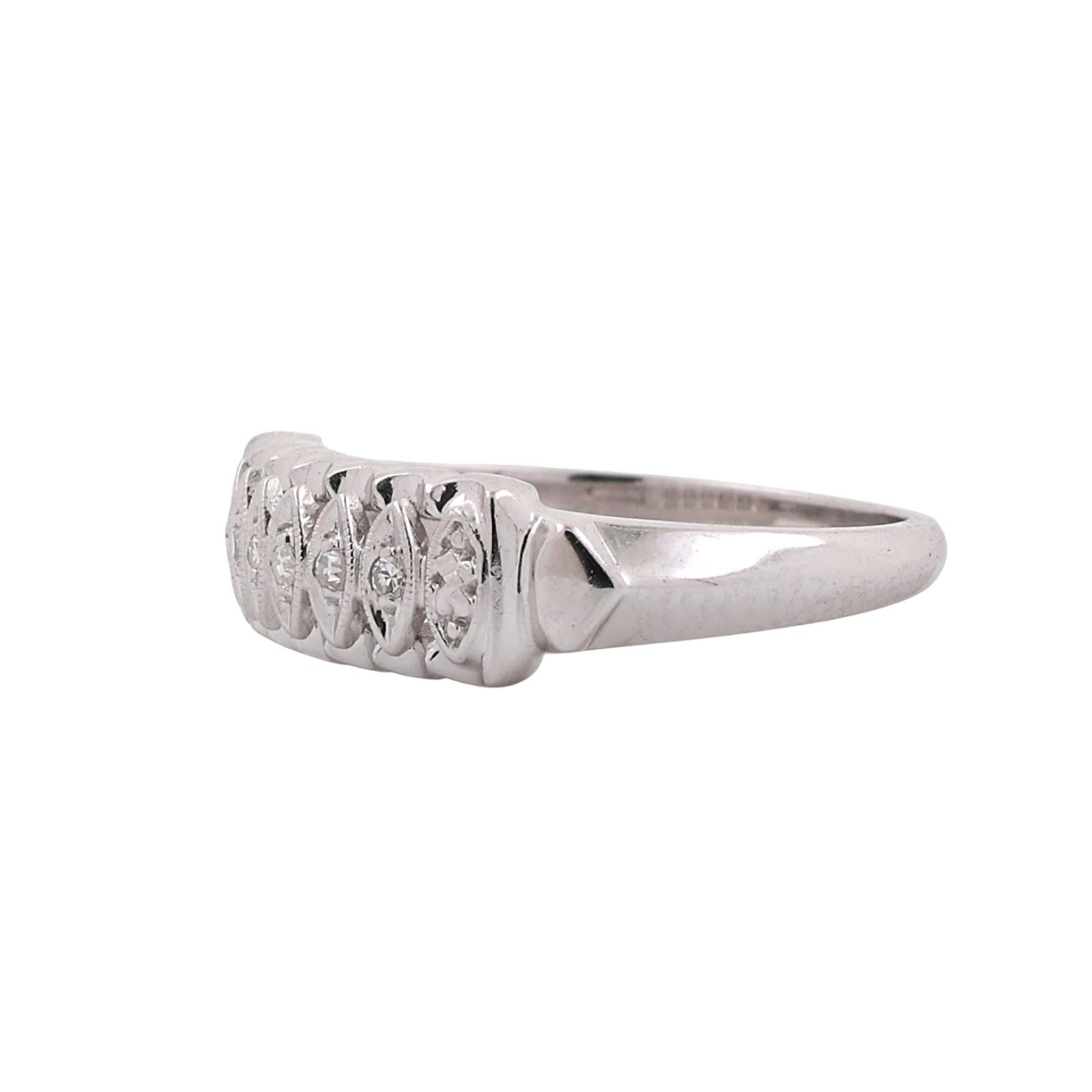 5-Stone Diamond Filigree Band Ring White Gold 0.05 TW Size 5.75 Ladies Estate