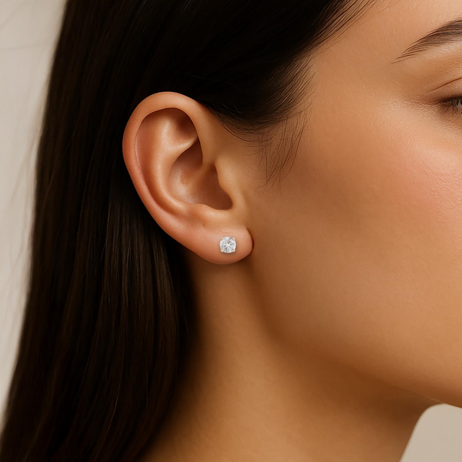 Round Diamond Stud Earrings 0.60 TW 14K Yellow Gold 4-Prong Setting