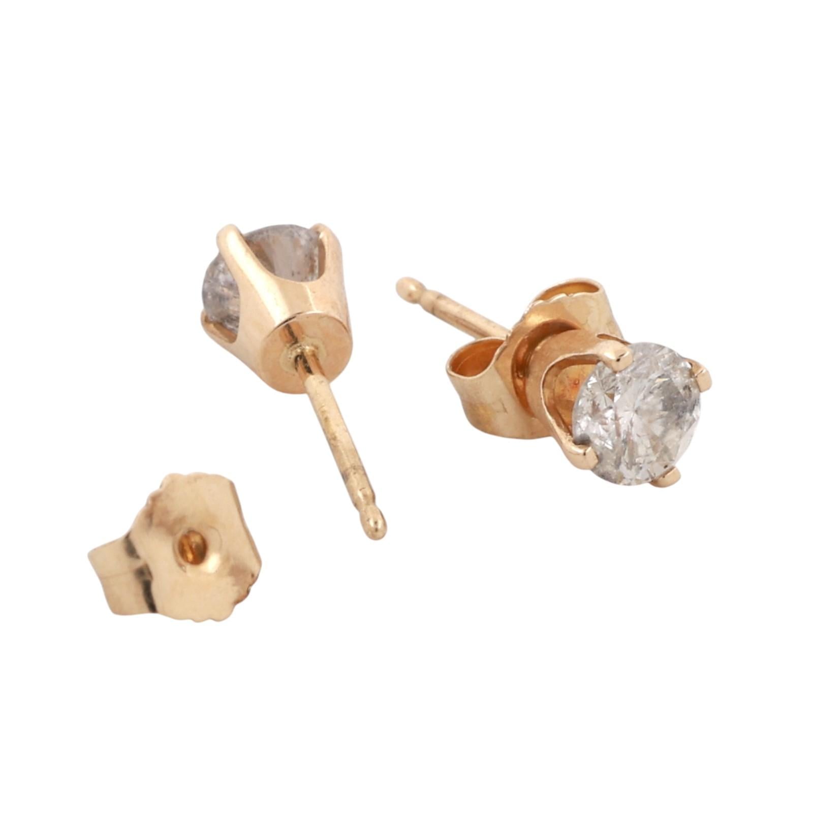 Round Diamond Stud Earrings 0.60 TW 14K Yellow Gold 4-Prong Setting