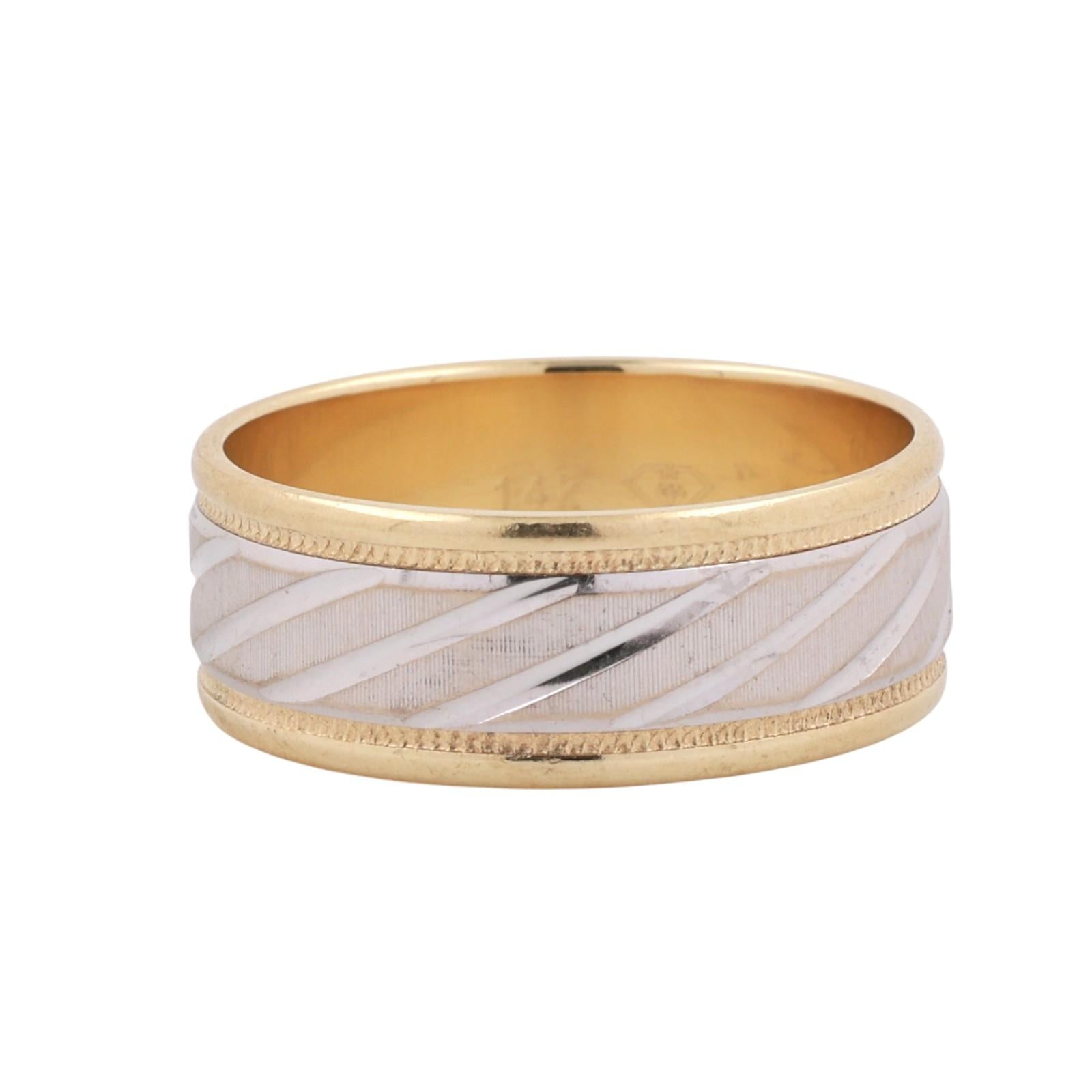 14K Two-Tone Gold Etched Wide Band Ring Wedding Anniversary Size 10 Unisex