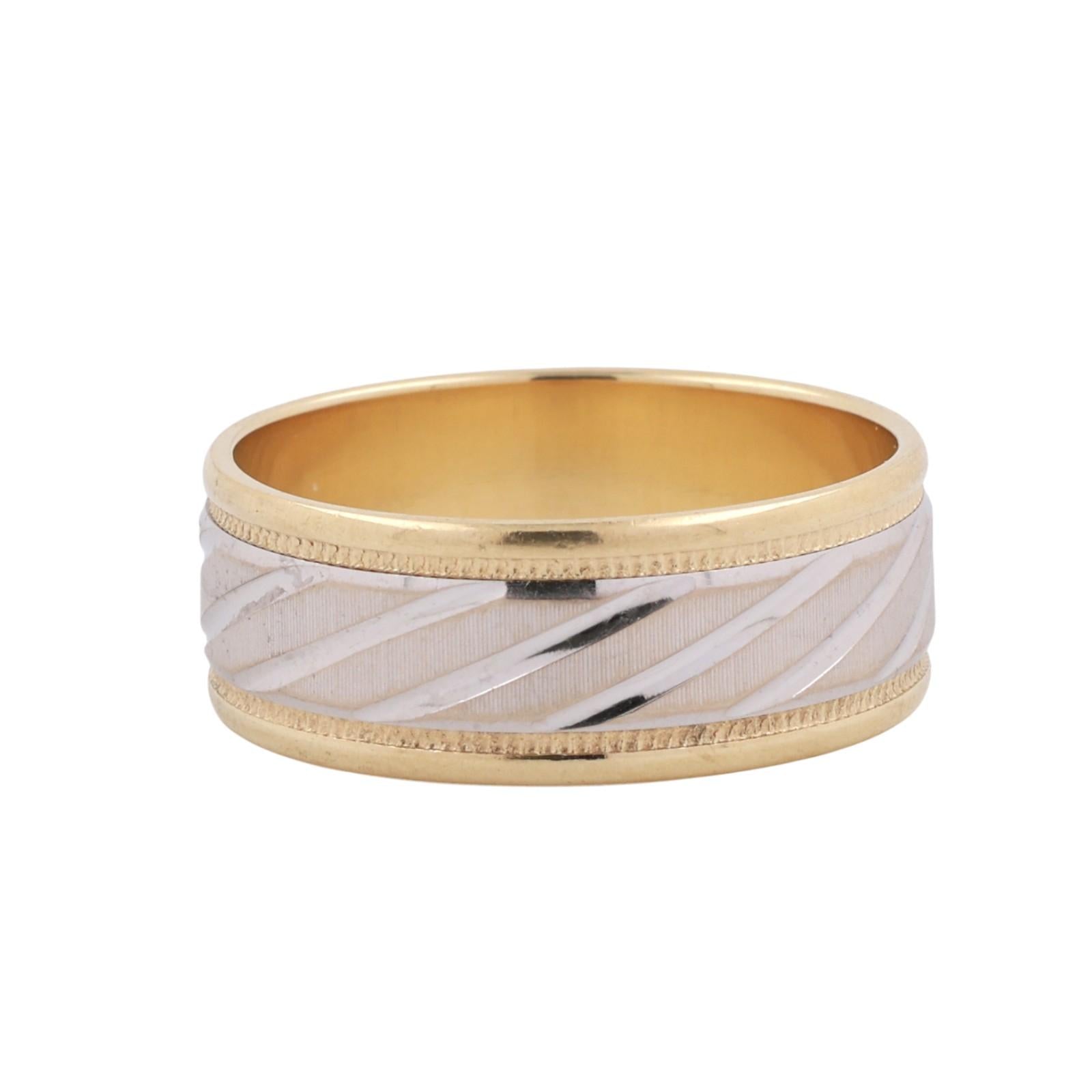 14K Two-Tone Gold Etched Wide Band Ring Wedding Anniversary Size 10 Unisex