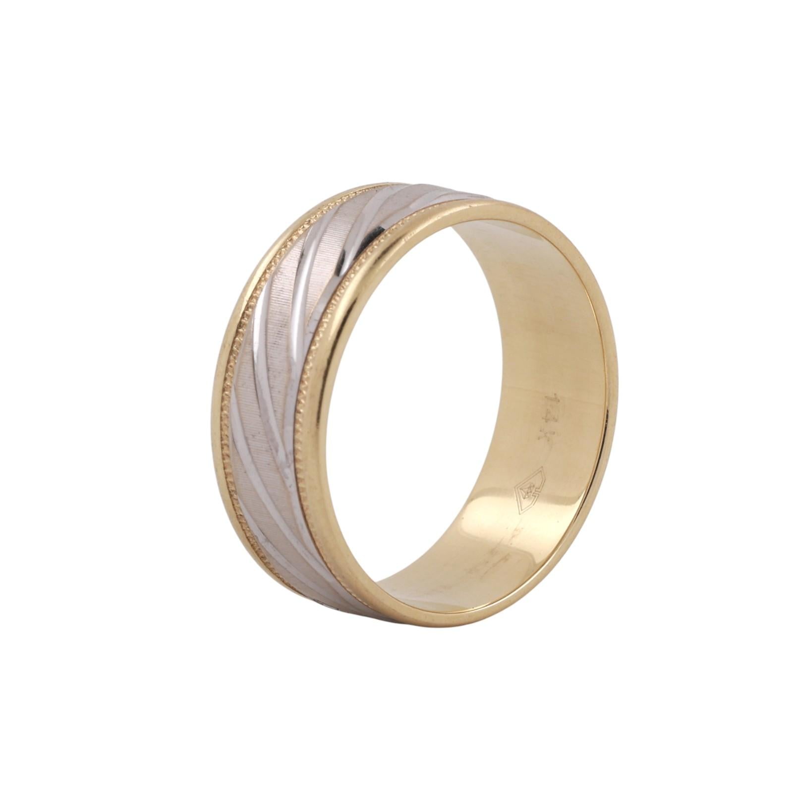 14K Two-Tone Gold Etched Wide Band Ring Wedding Anniversary Size 10 Unisex