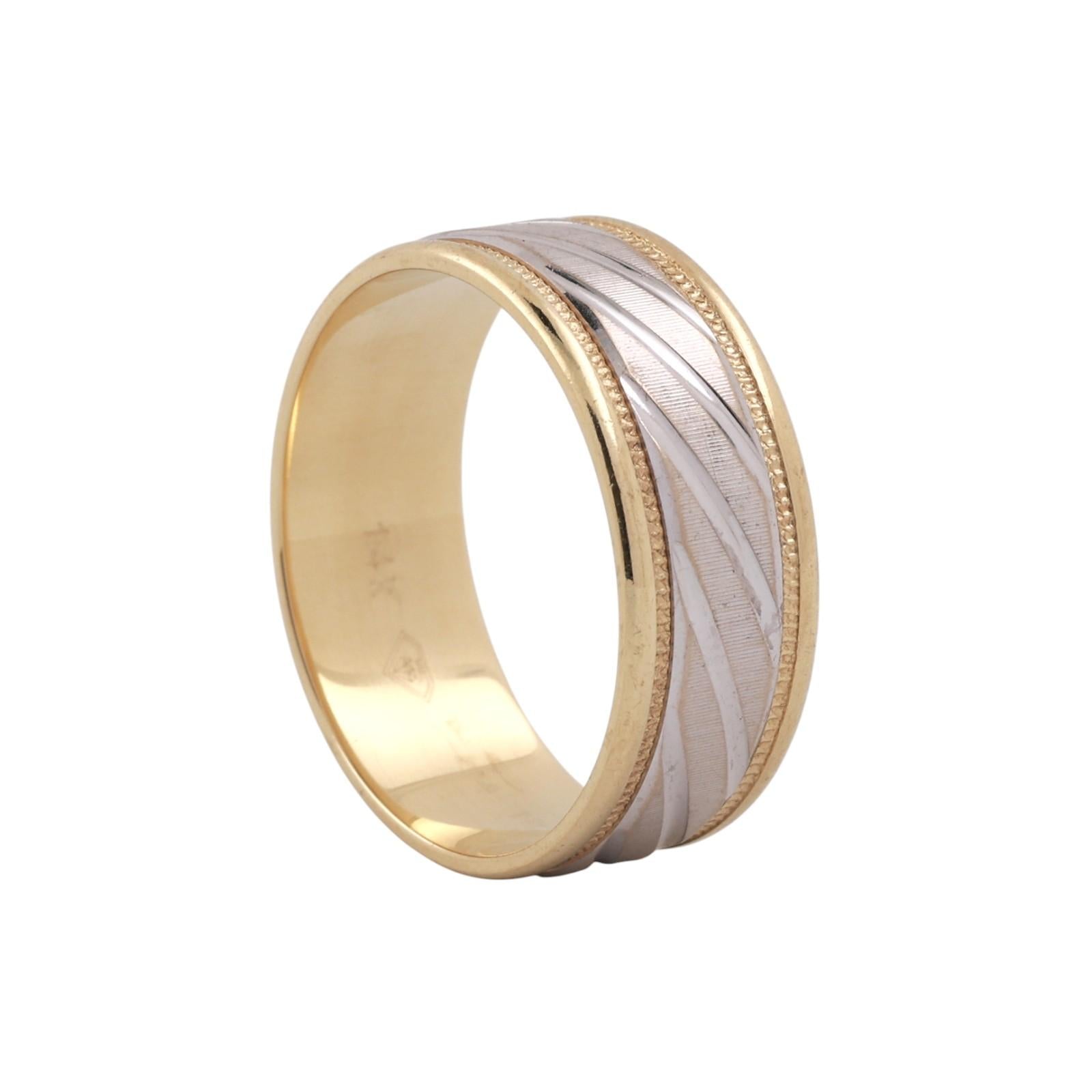 14K Two-Tone Gold Etched Wide Band Ring Wedding Anniversary Size 10 Unisex