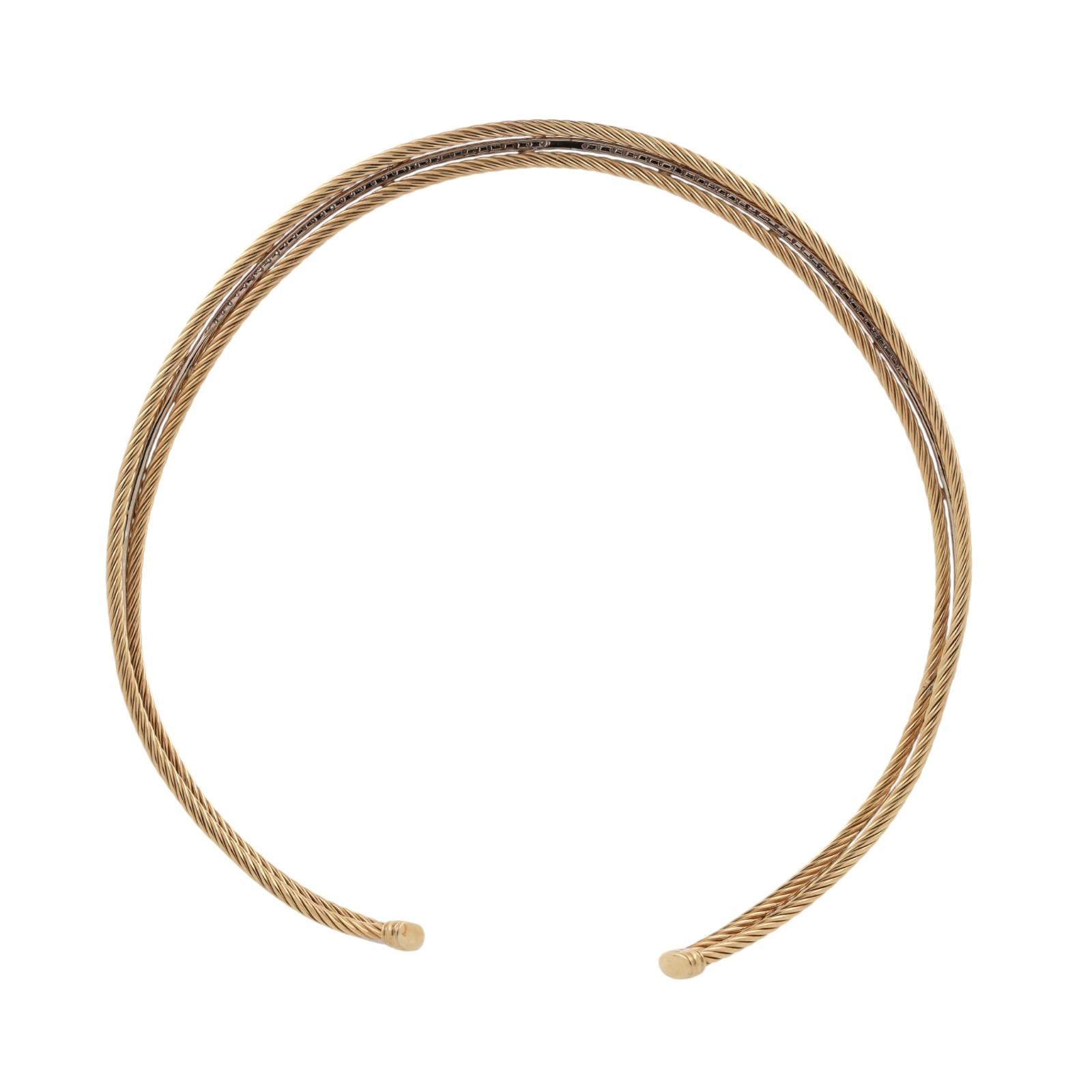 David Yurman 18K Two-Tone Gold Diamond Crossover Collar Necklace 0.69 TW 18"