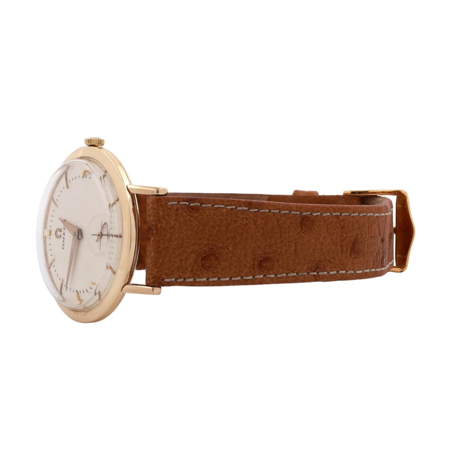 Vintage Omega Watch 18K Yellow Gold 35 mm Leather Band Mens Estate