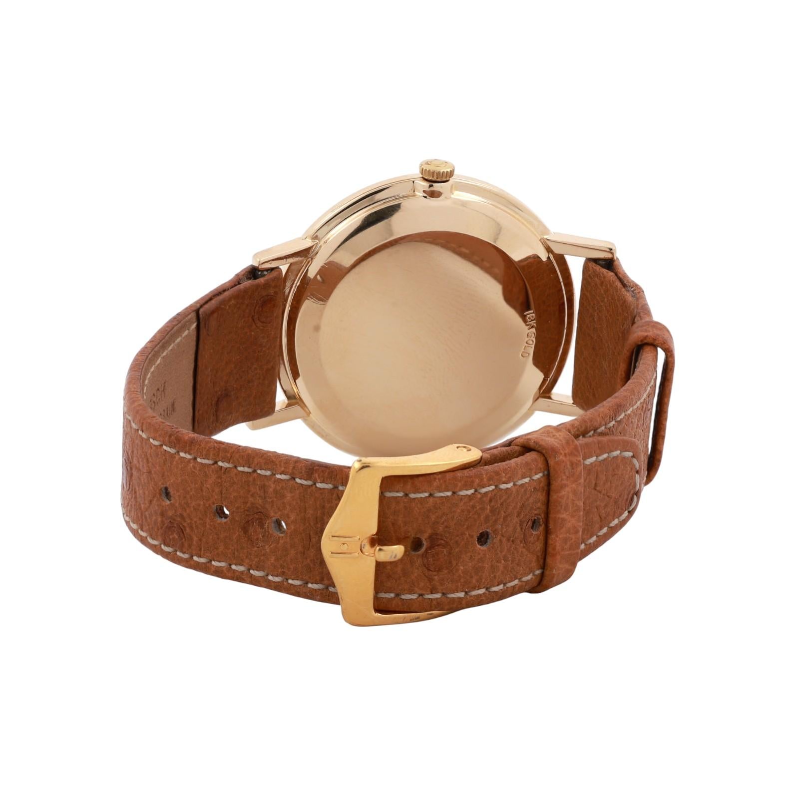 Vintage Omega Watch 18K Yellow Gold 35 mm Leather Band Mens Estate