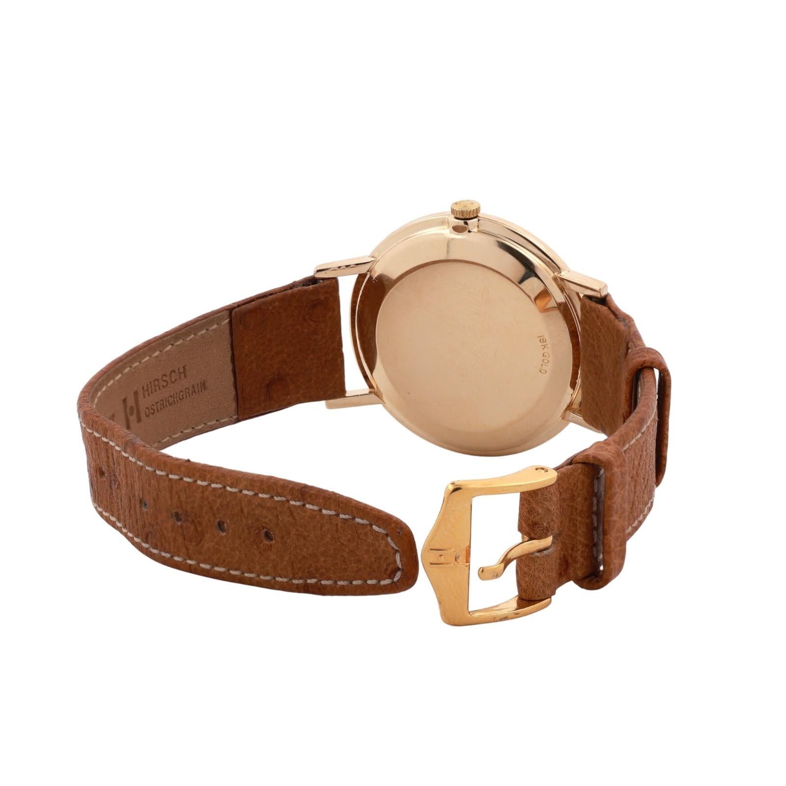 Vintage Omega Watch 18K Yellow Gold 35 mm Leather Band Mens Estate