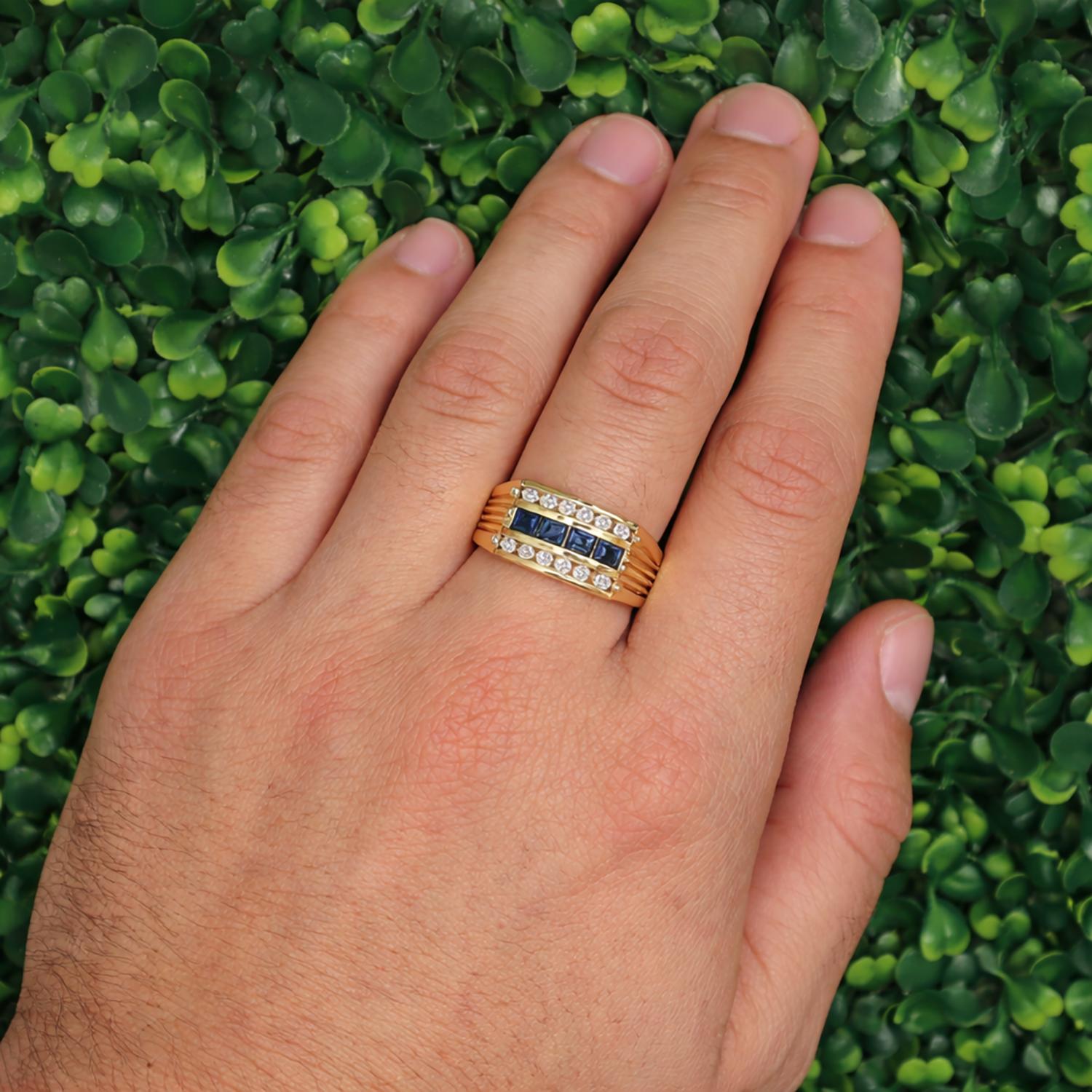 Mens Sapphire Diamond Band Ring 14K Yellow Gold 1.35 CTW Size 12.5 Estate