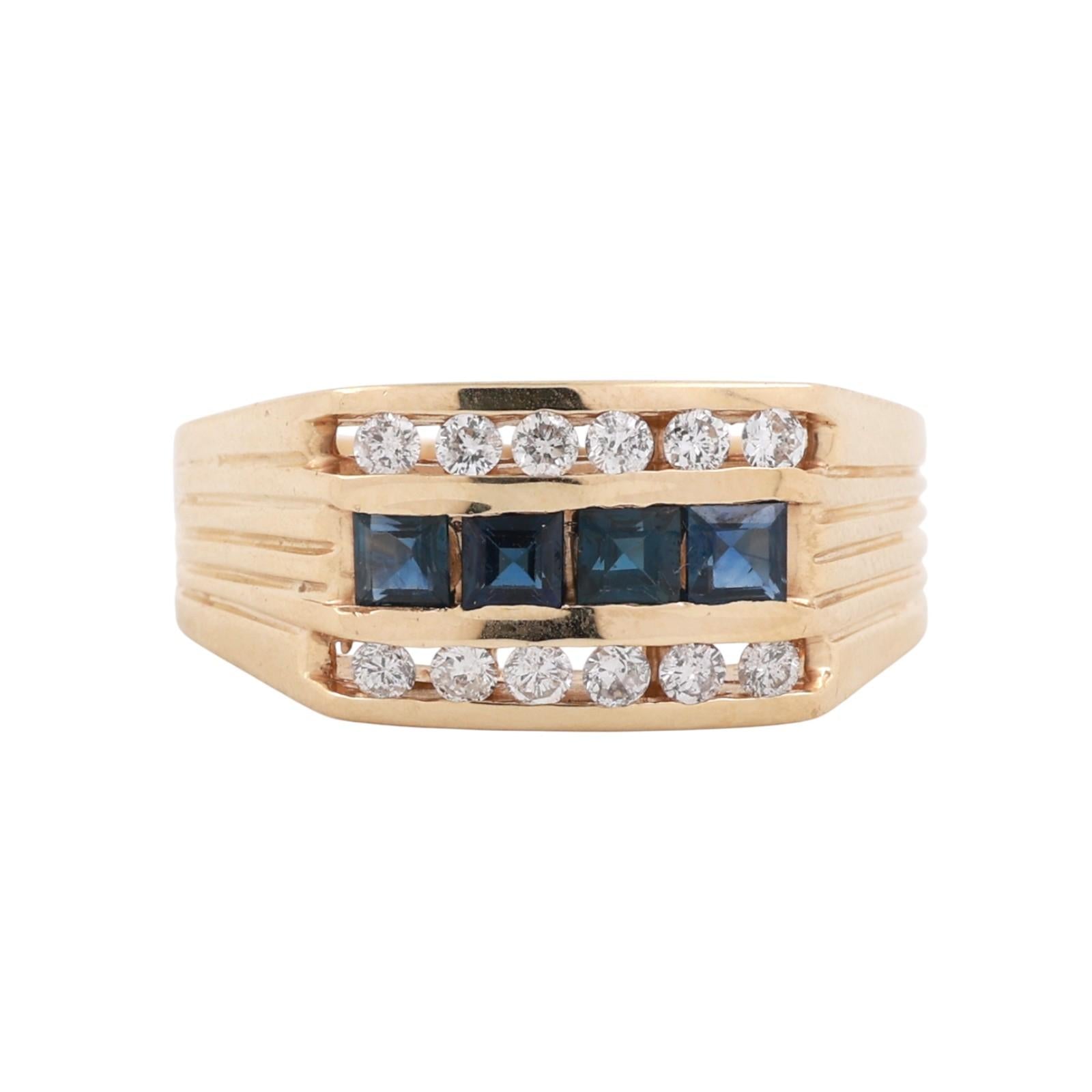 Mens Sapphire Diamond Band Ring 14K Yellow Gold 1.35 CTW Size 12.5 Estate