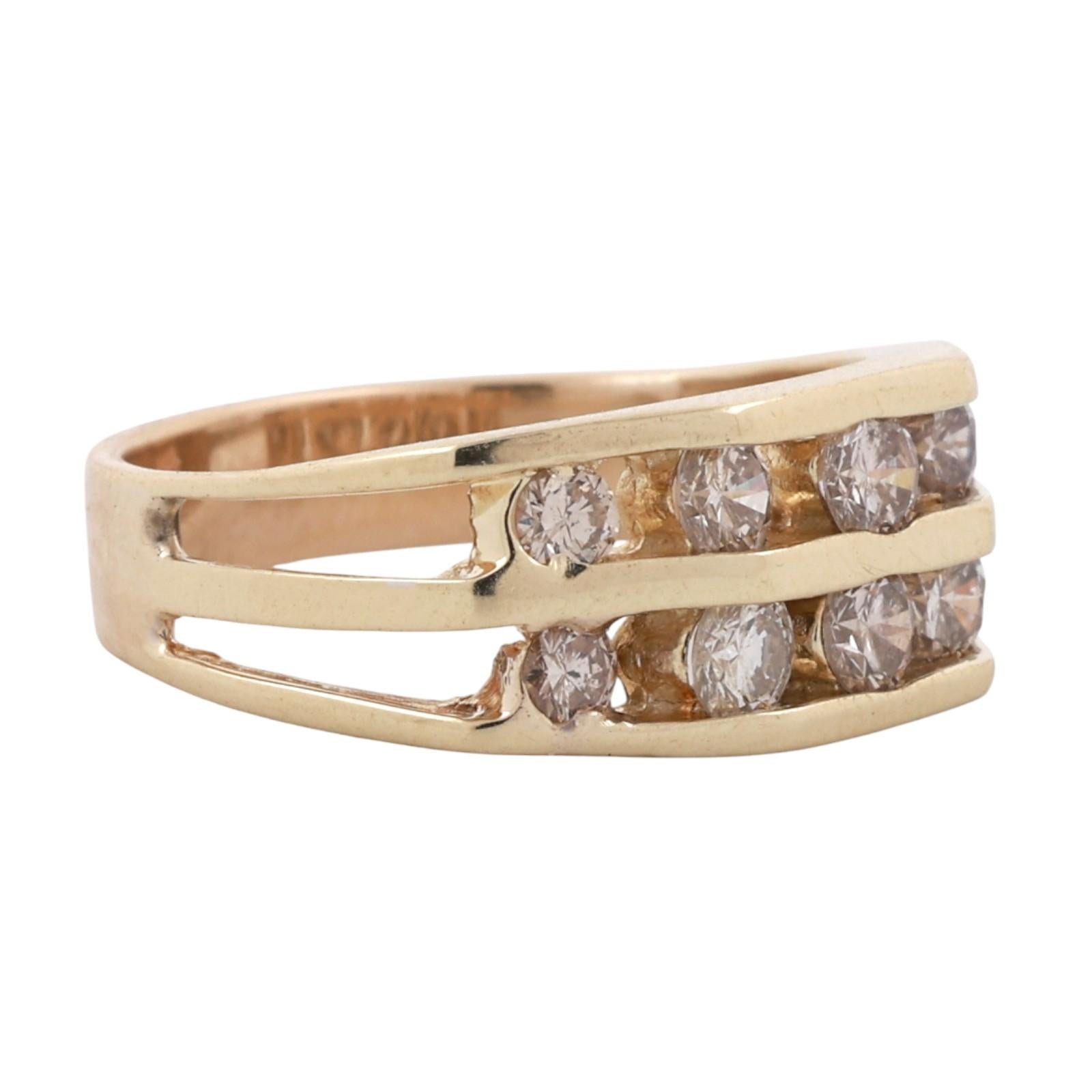 2-Row Diamond Band Ring Yellow Gold 1.30 TW Channel Set Diamonds Size 8.5 Unisex