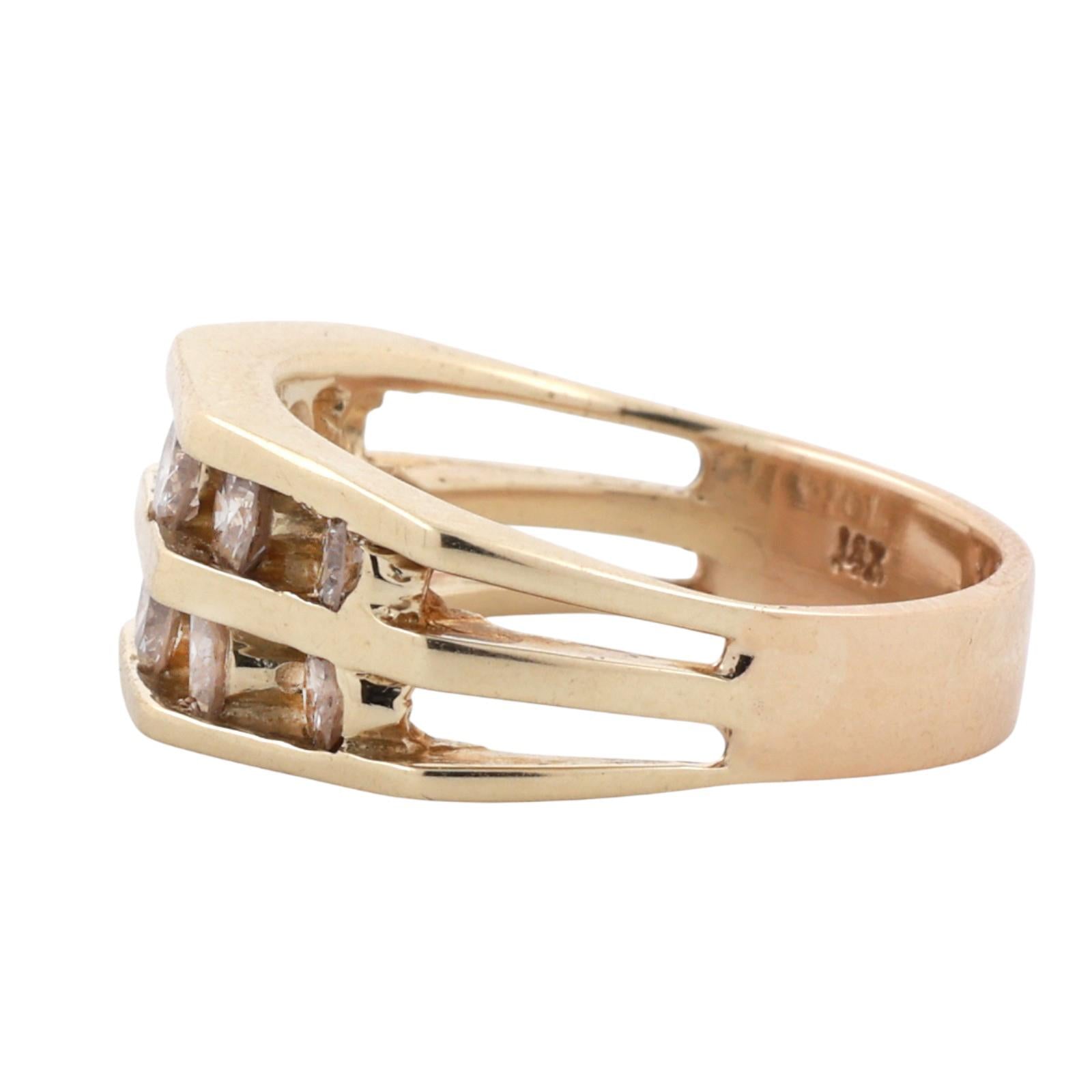 2-Row Diamond Band Ring Yellow Gold 1.30 TW Channel Set Diamonds Size 8.5 Unisex