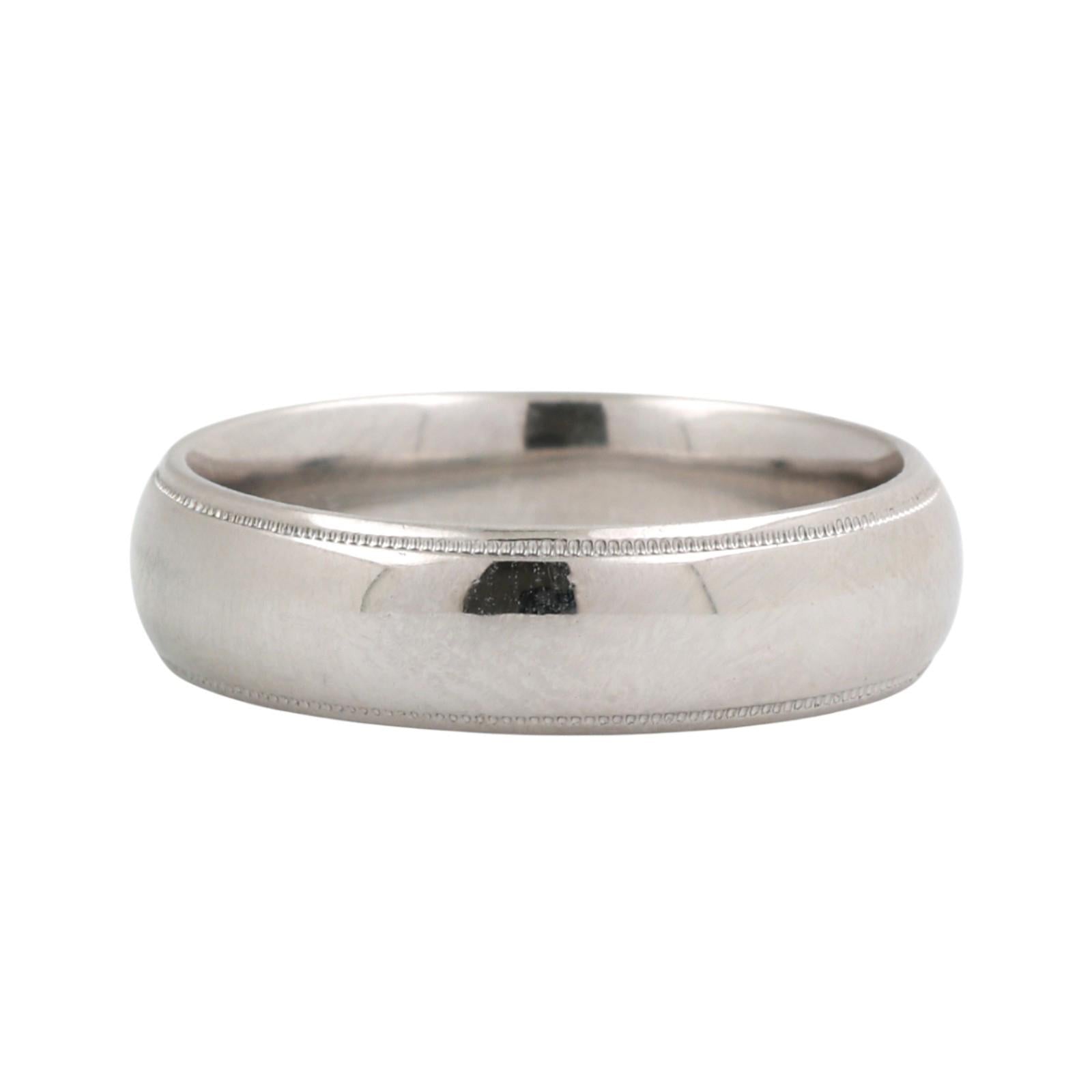Milgrain Platinum Band Ring Wedding Anniversary 5.70 mm Size 9.25 Unisex Estate