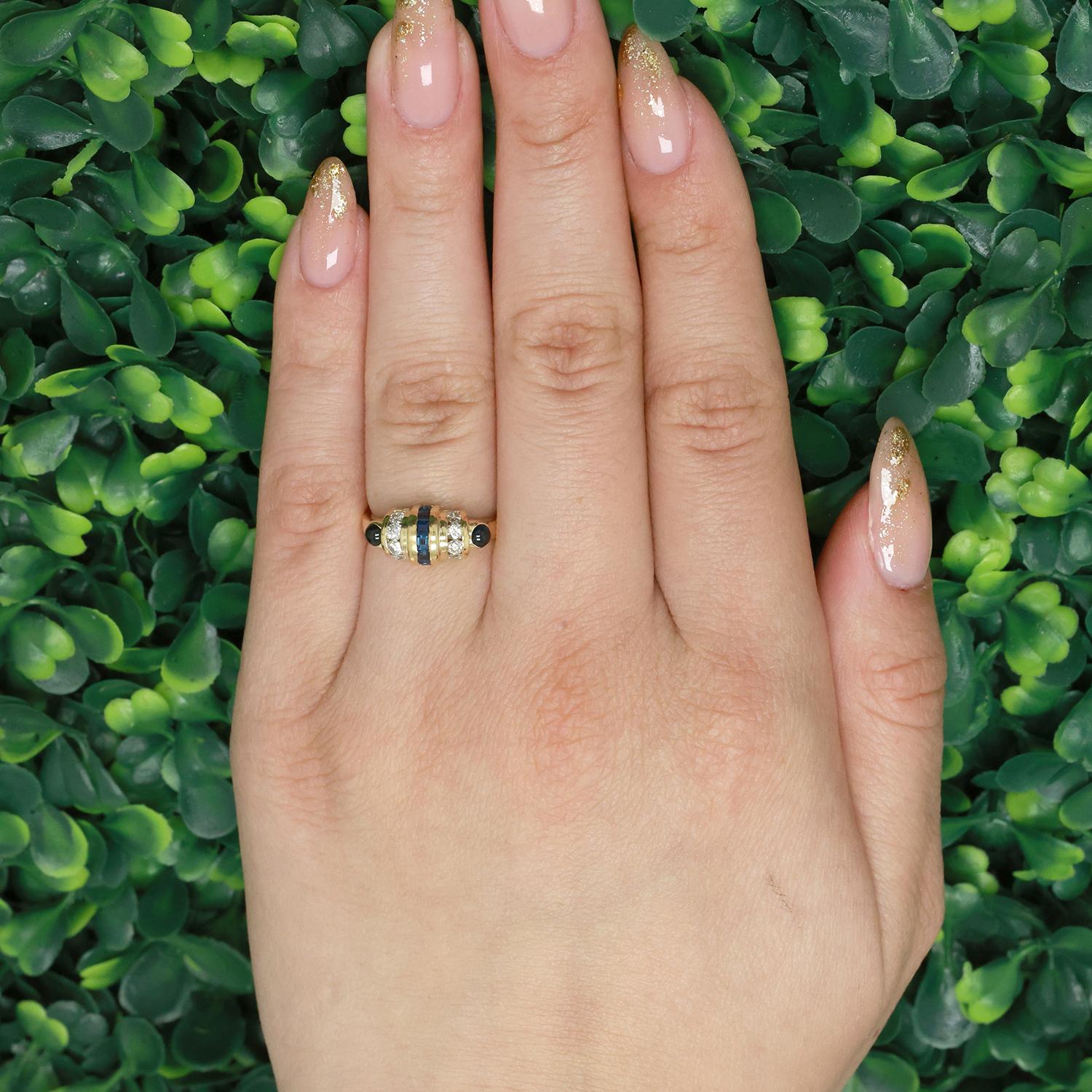 Princess Cut Cabochon Sapphire Accent Diamond Dome Ring 18K Gold 0.77 CTW Size 6