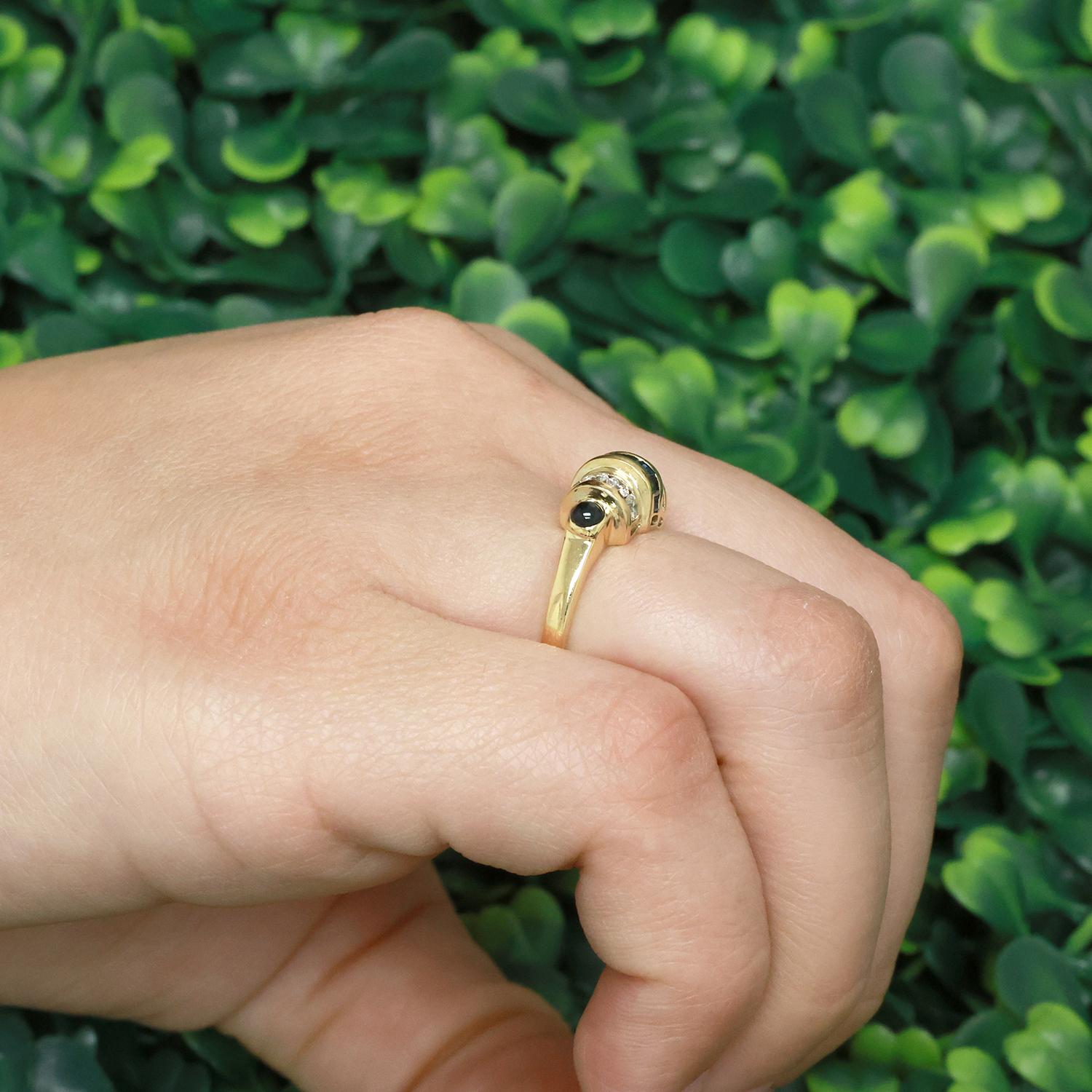 Princess Cut Cabochon Sapphire Accent Diamond Dome Ring 18K Gold 0.77 CTW Size 6