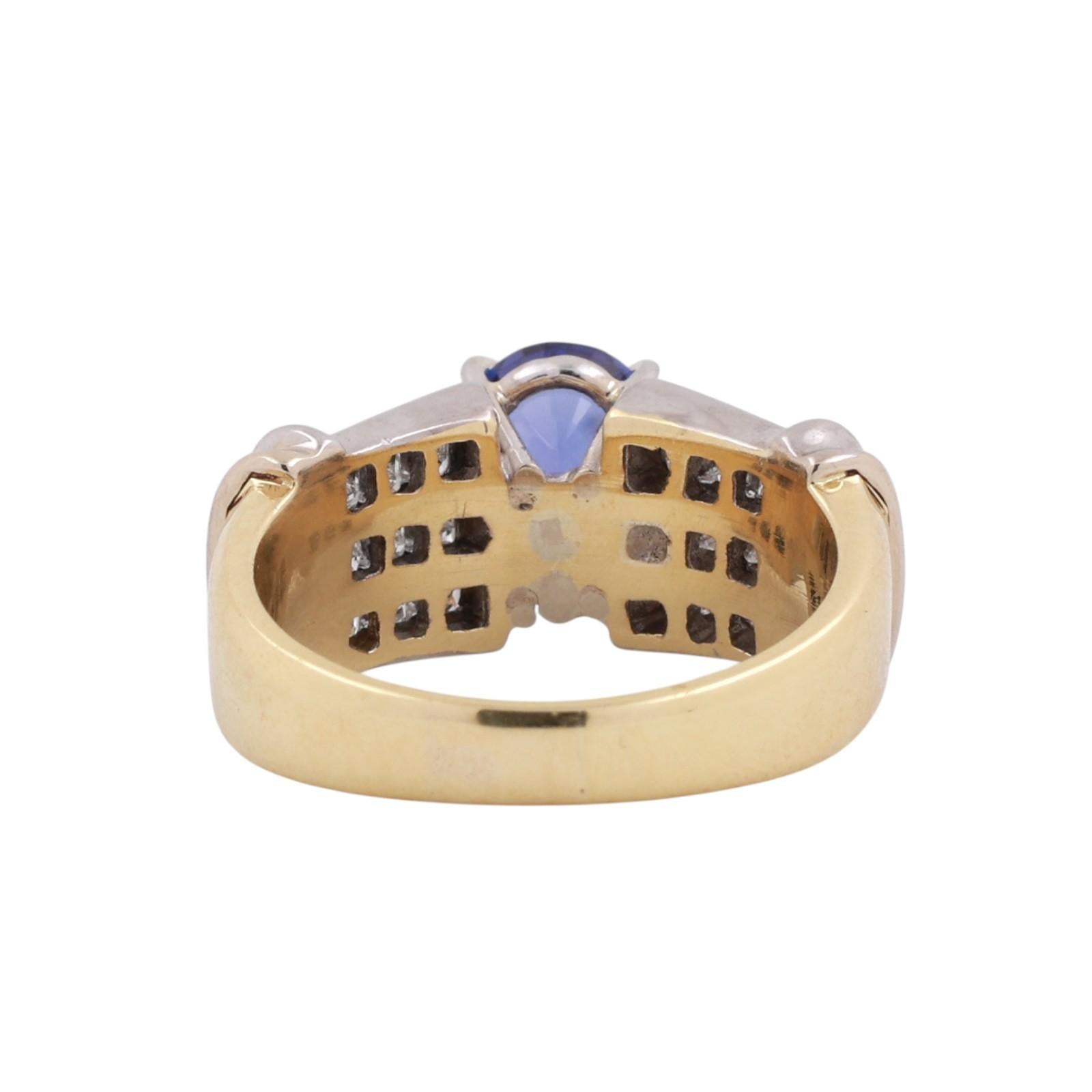18K Two Tone Gold Tanzanite & Princess Cut Diamond Ring 1.80 CTW Pear Size 6