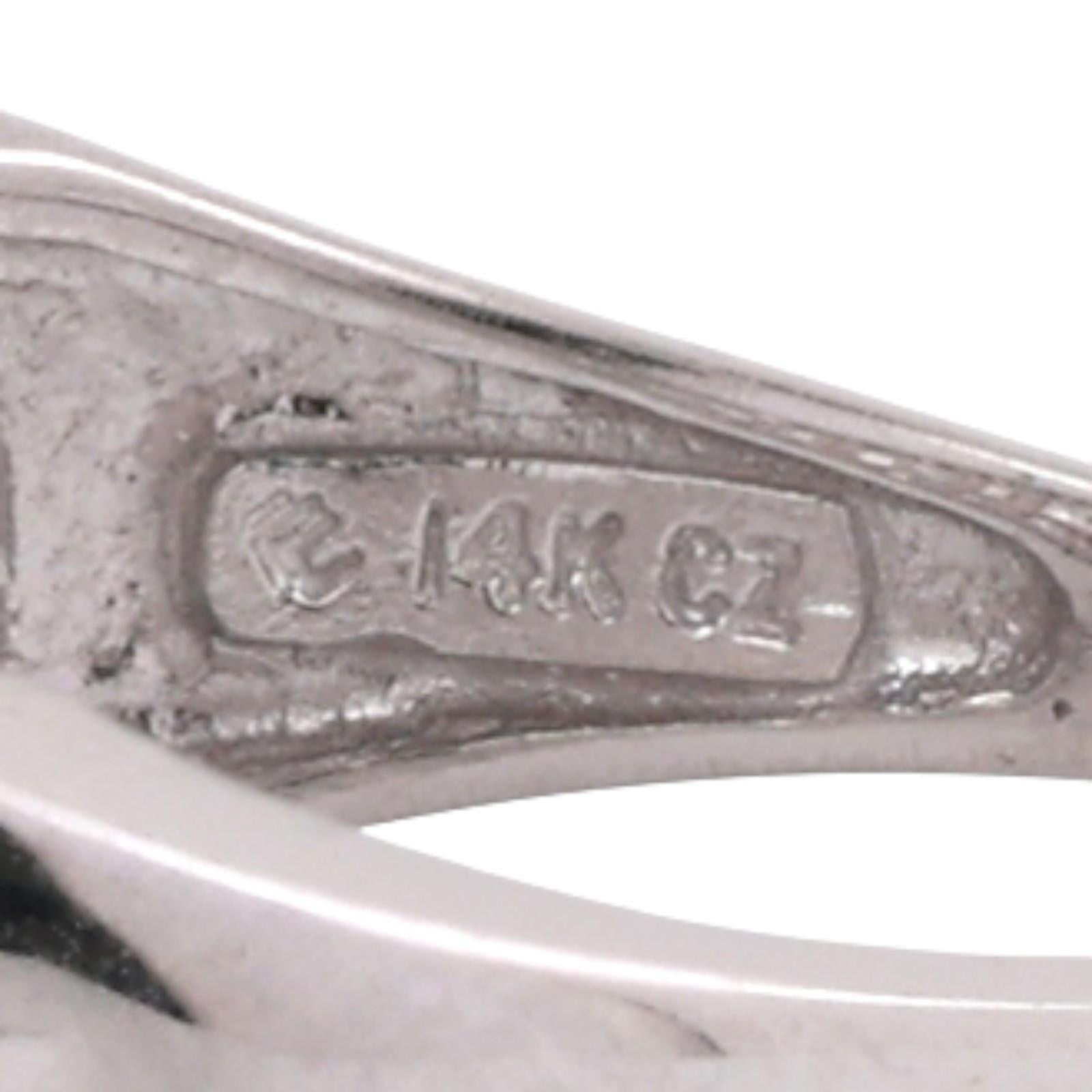 3-Row Cubic Zirconia Half Eternity Band Ring 14K White Gold Size 7.5 Ladies