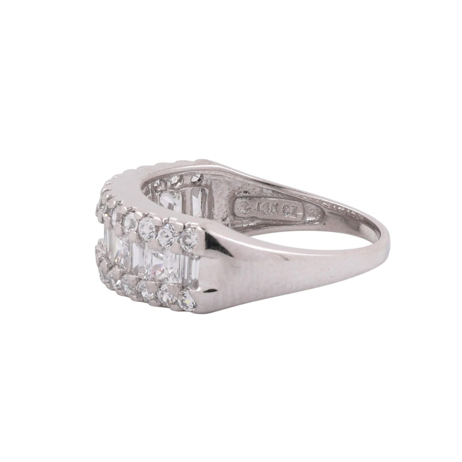 3-Row Cubic Zirconia Half Eternity Band Ring 14K White Gold Size 7.5 Ladies