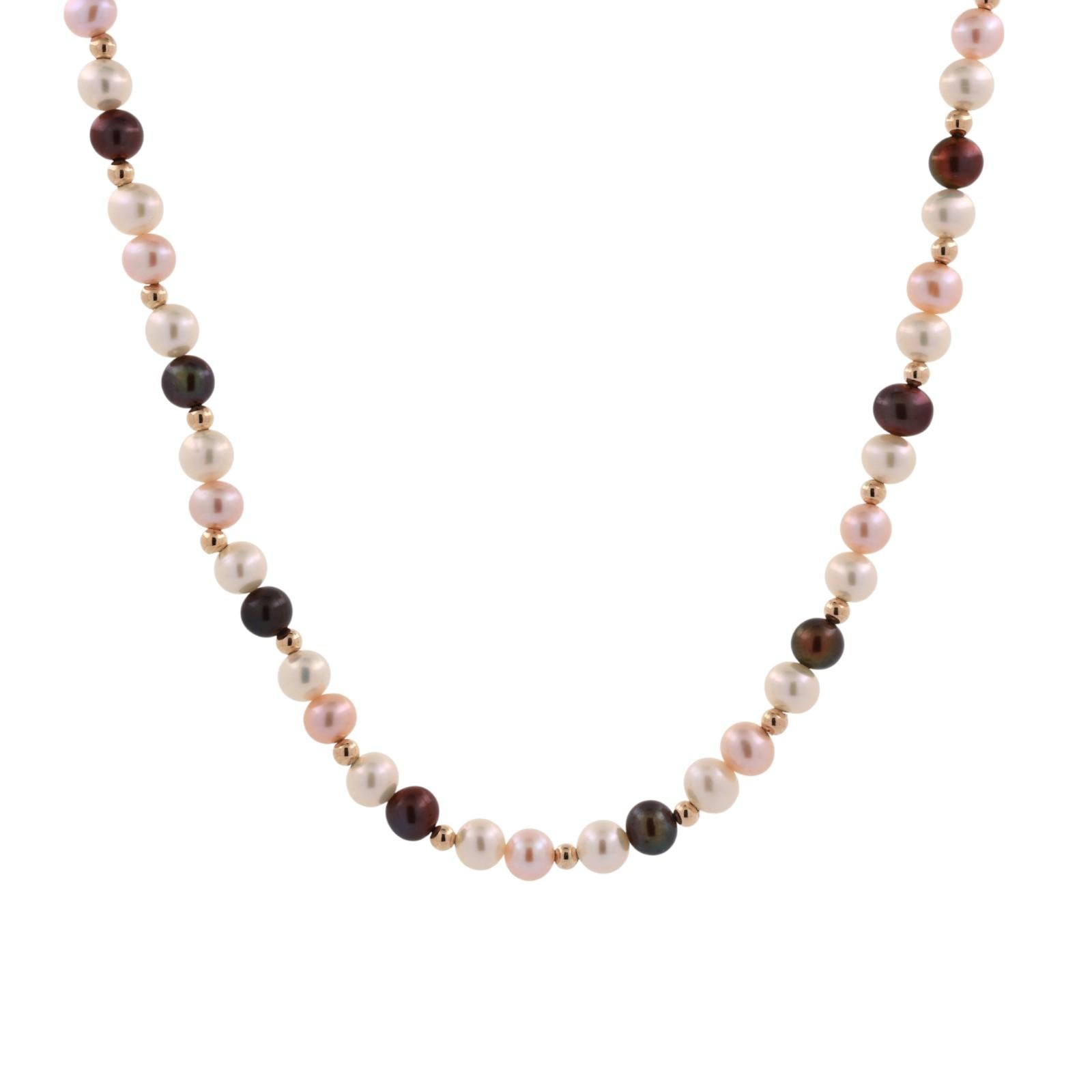 Vintage Multi Colored Freshwater Pearl 14K Yellow Gold Beaded Necklace 18"