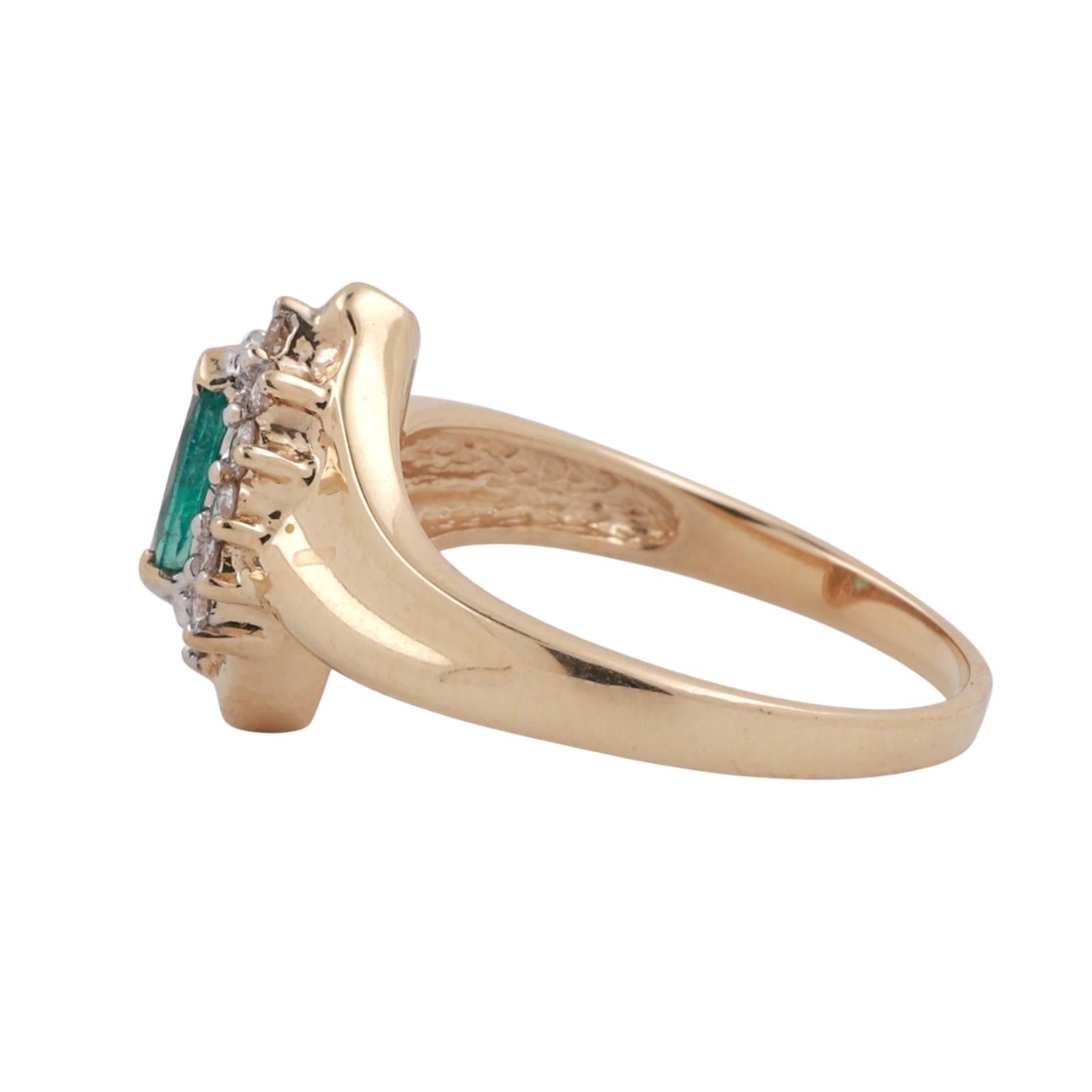 Emerald Diamond Floral Cocktail Ring 14K Yellow Gold 0.42 CTW Size 7.5 Ladies