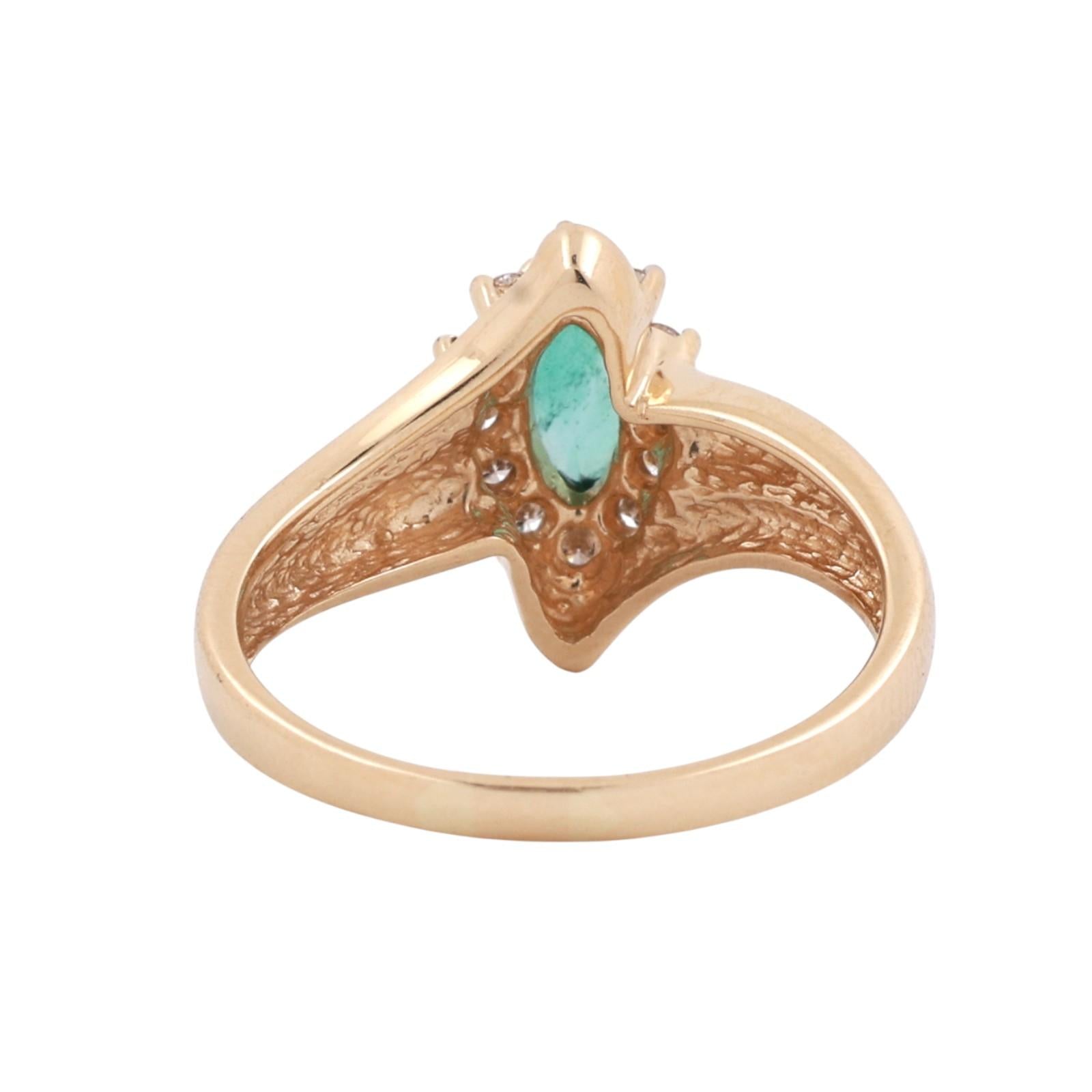 Emerald Diamond Floral Cocktail Ring 14K Yellow Gold 0.42 CTW Size 7.5 Ladies