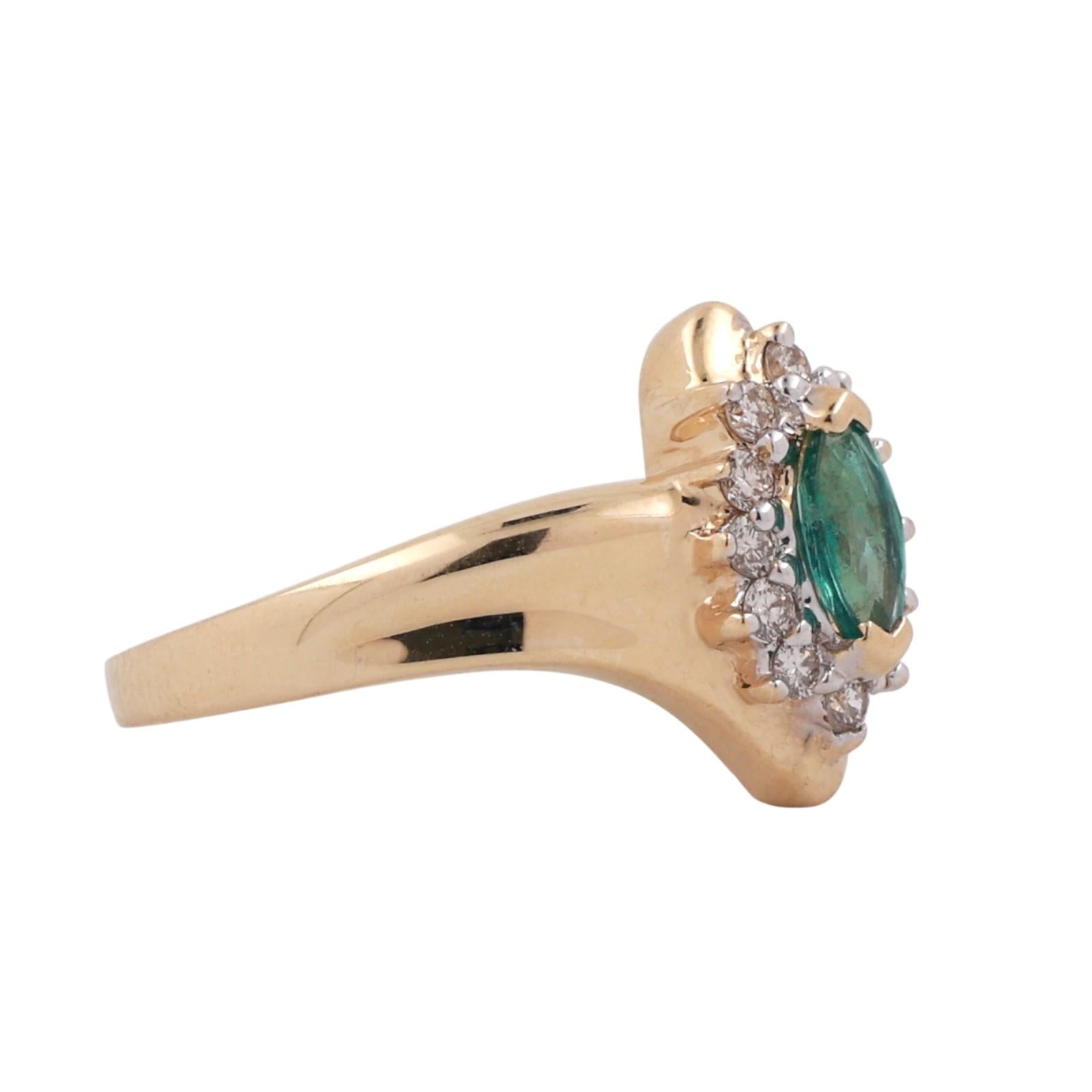 Emerald Diamond Floral Cocktail Ring 14K Yellow Gold 0.42 CTW Size 7.5 Ladies
