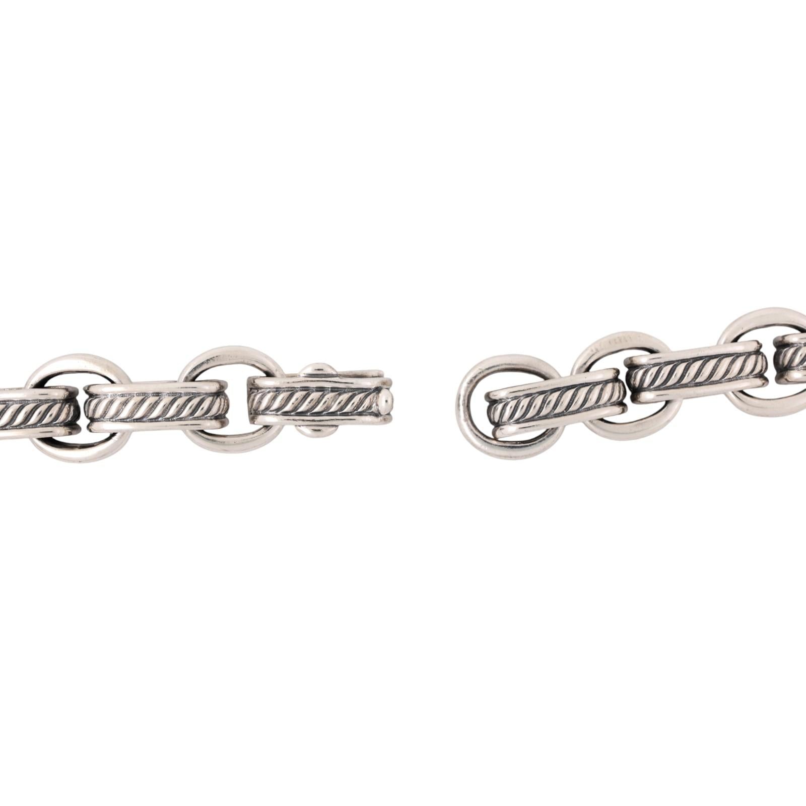 David Yurman Large Cable Ring Link Necklace SS 18K Yellow Gold 16.25"