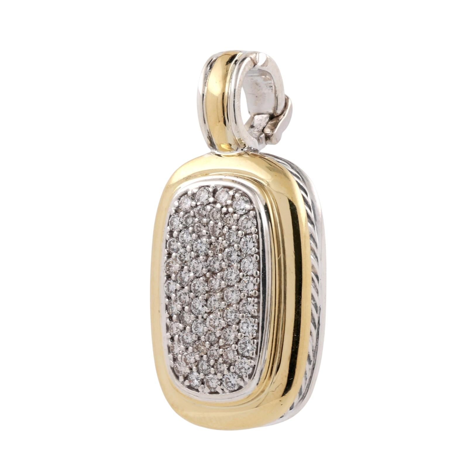 David Yurman Cluster Diamond Albion Pendant Enhancer Yellow Gold SS 1.40"