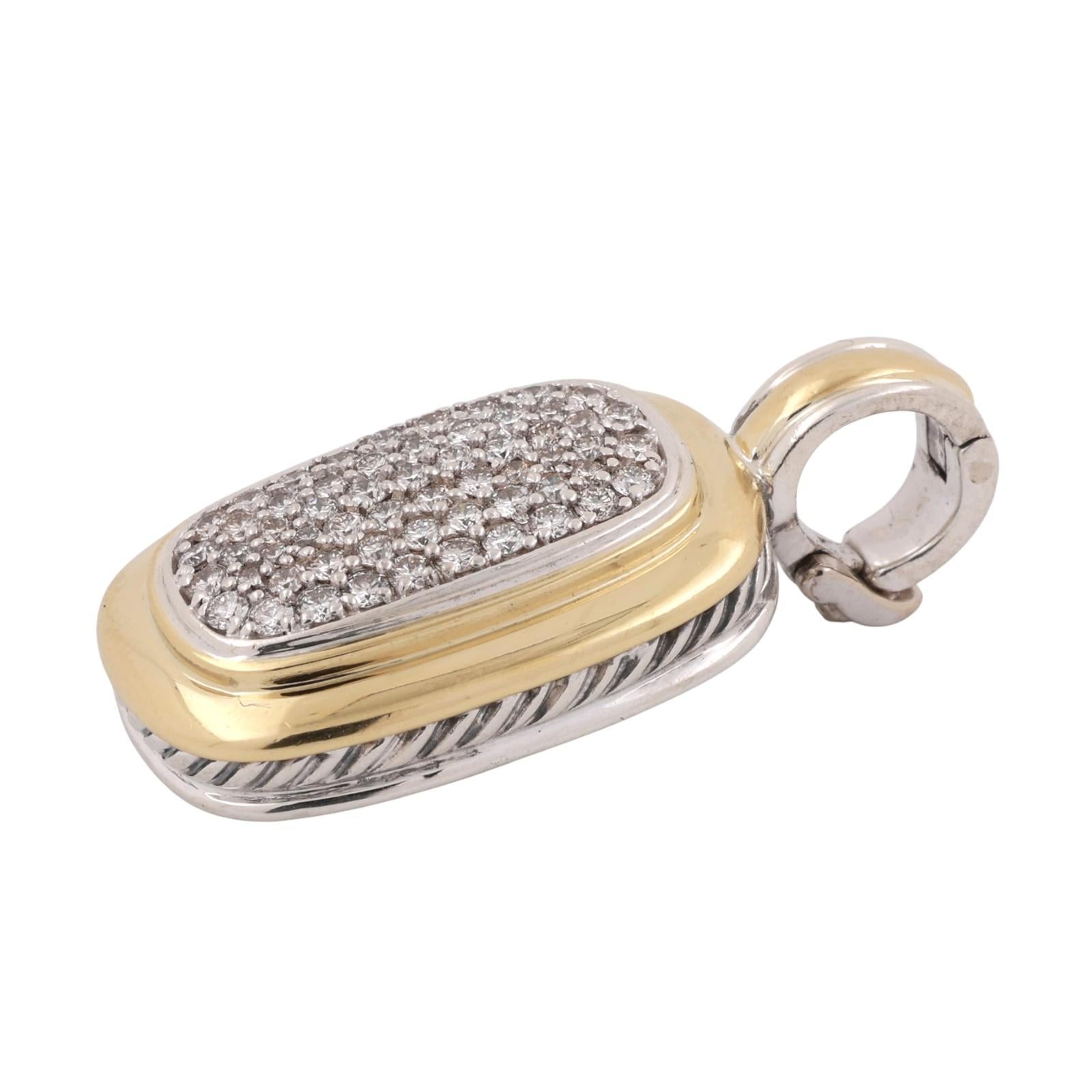 David Yurman Cluster Diamond Albion Pendant Enhancer Yellow Gold SS 1.40"