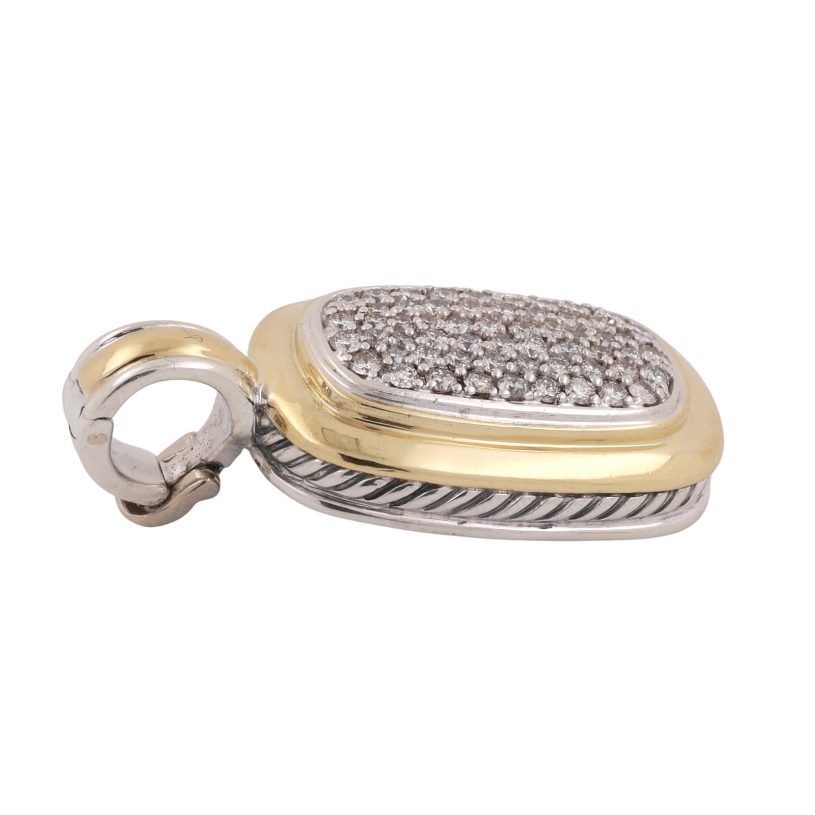 David Yurman Cluster Diamond Albion Pendant Enhancer Yellow Gold SS 1.40"