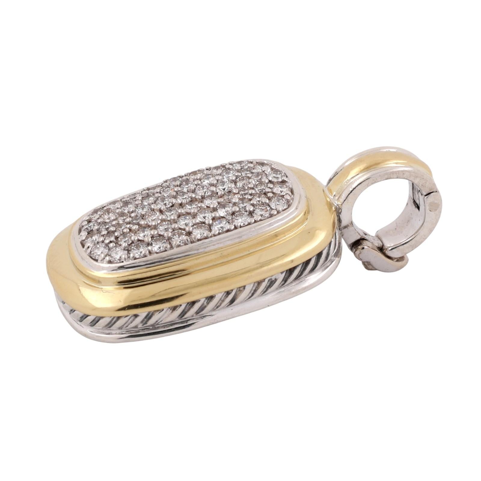 David Yurman Cluster Diamond Albion Pendant Enhancer Yellow Gold SS 1.40"