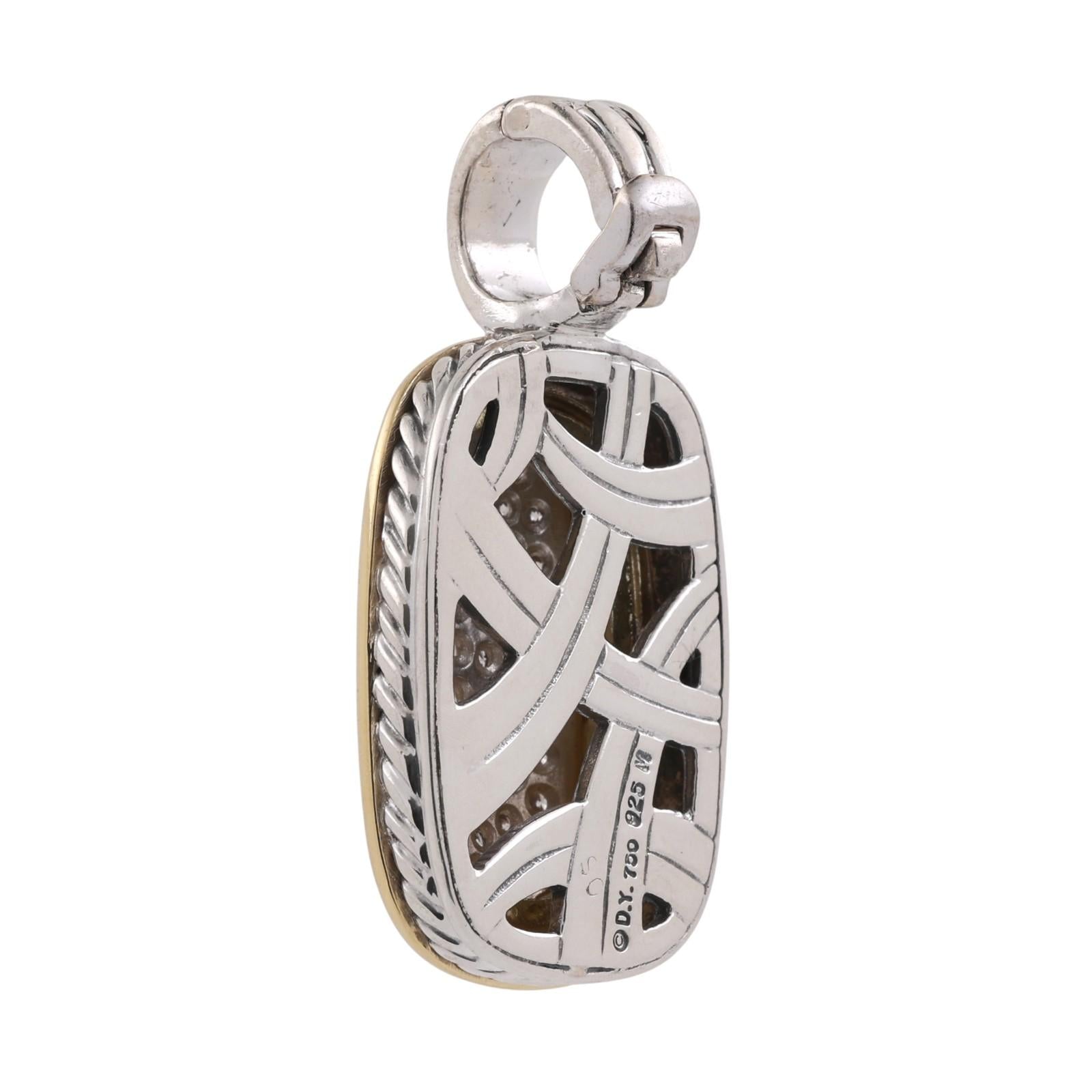 David Yurman Cluster Diamond Albion Pendant Enhancer Yellow Gold SS 1.40"