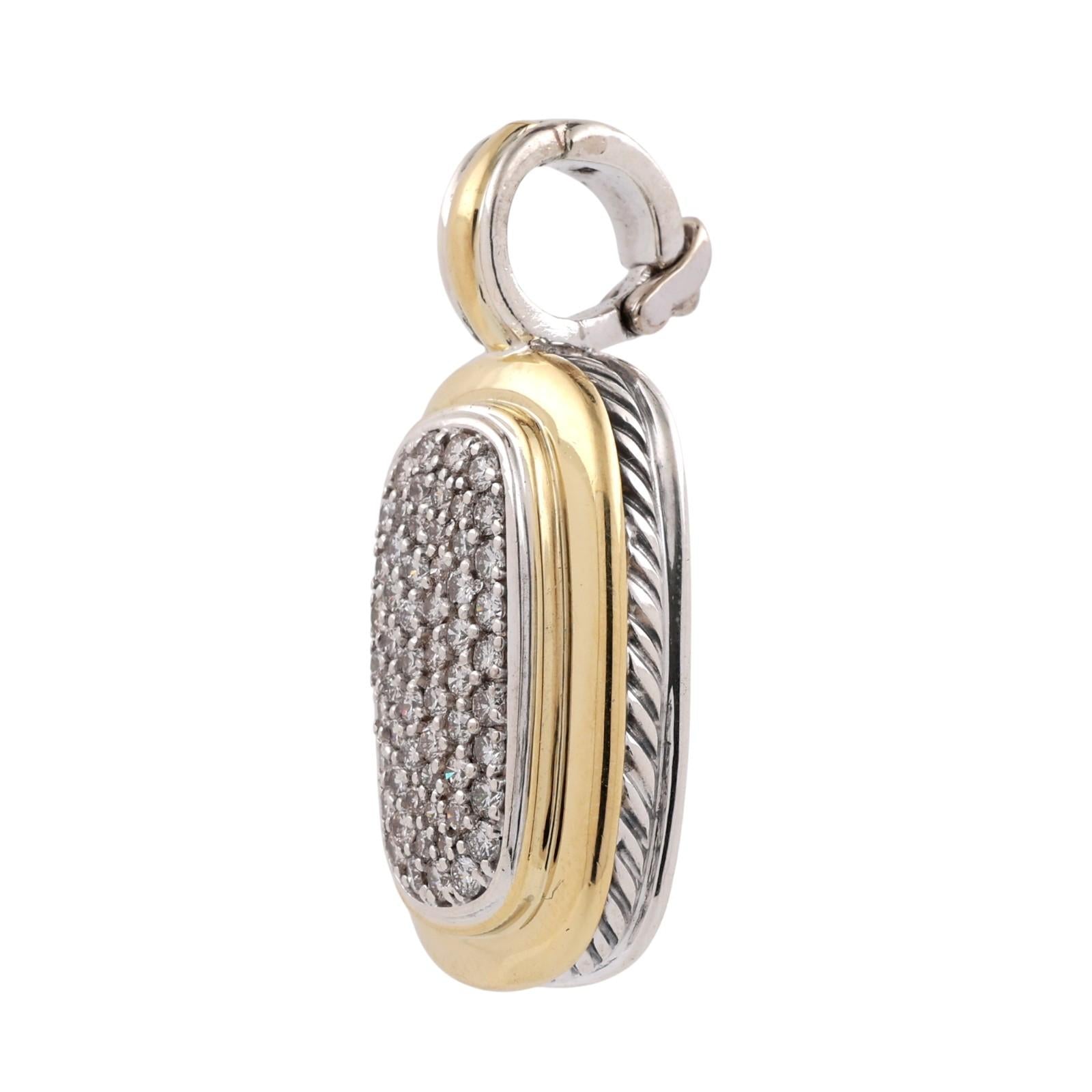 David Yurman Cluster Diamond Albion Pendant Enhancer Yellow Gold SS 1.40"