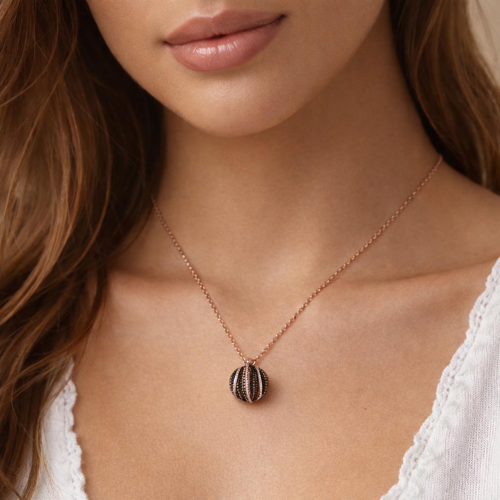 EFFY Confetti 14K Rose Gold Espresso Black White Diamond Pendant Chain Necklace