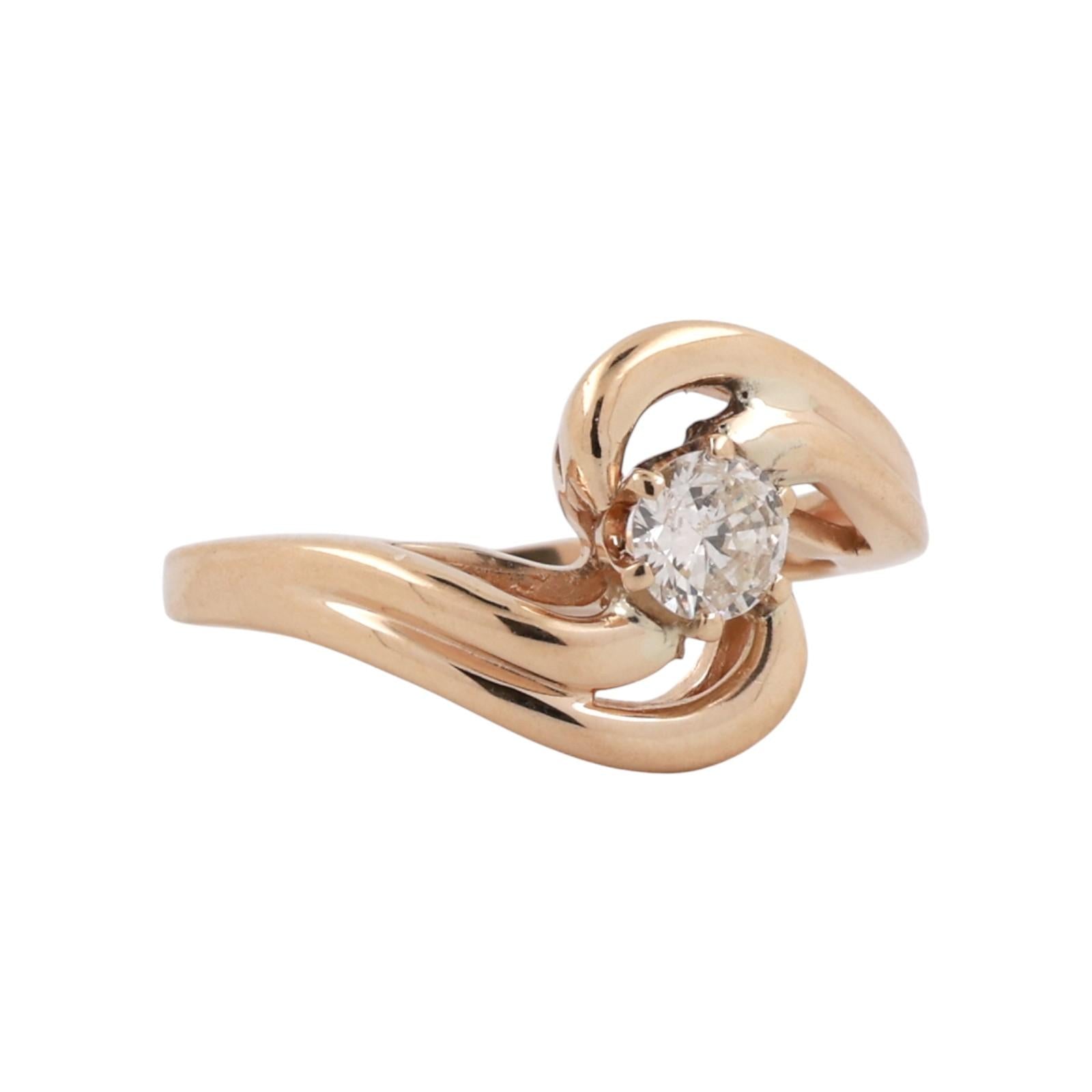 Diamond Solitaire Bypass Ring 14K Yellow Gold 0.38 CT Size 6.25 Ladies Estate