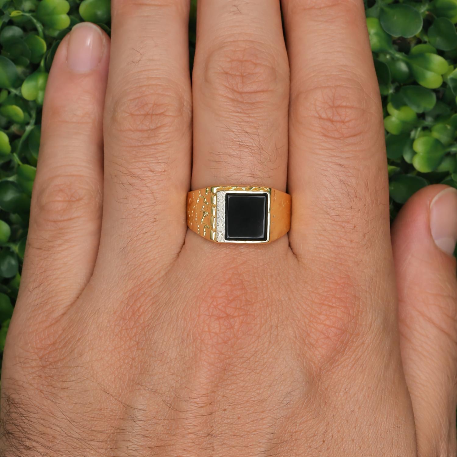 Men's Square Onyx Diamond Ring 10K Yellow Gold Size 9.75  Estate