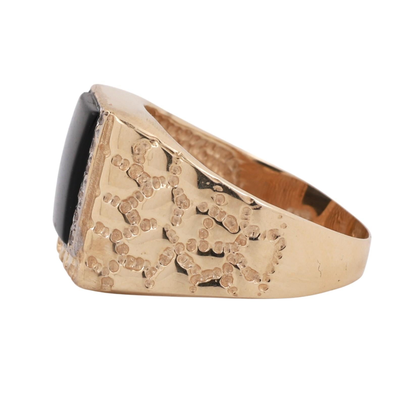 Men's Square Onyx Diamond Ring 10K Yellow Gold Size 9.75  Estate