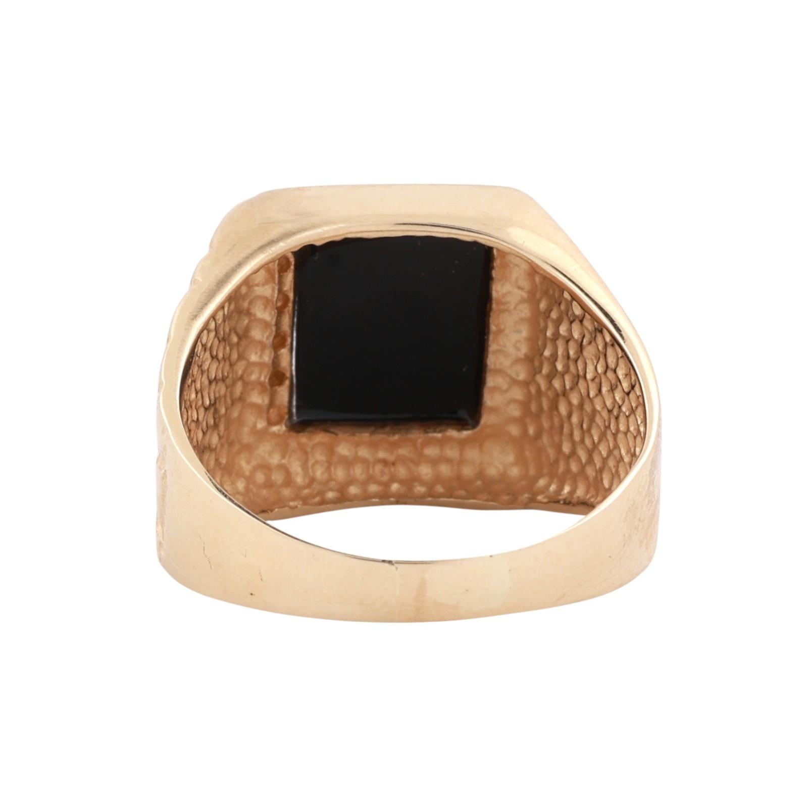 Men's Square Onyx Diamond Ring 10K Yellow Gold Size 9.75  Estate