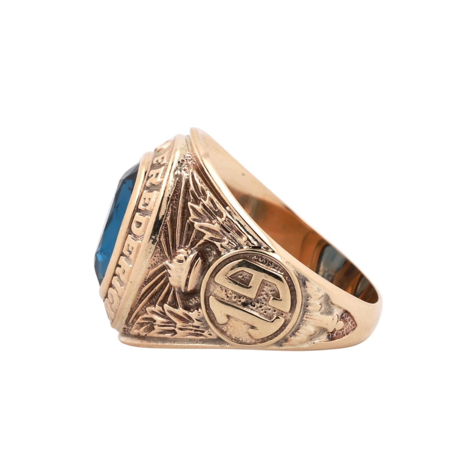 Frederick High School Class Ring 1971 10K Gold Lab Grown Sapphire Gem Size 9.75